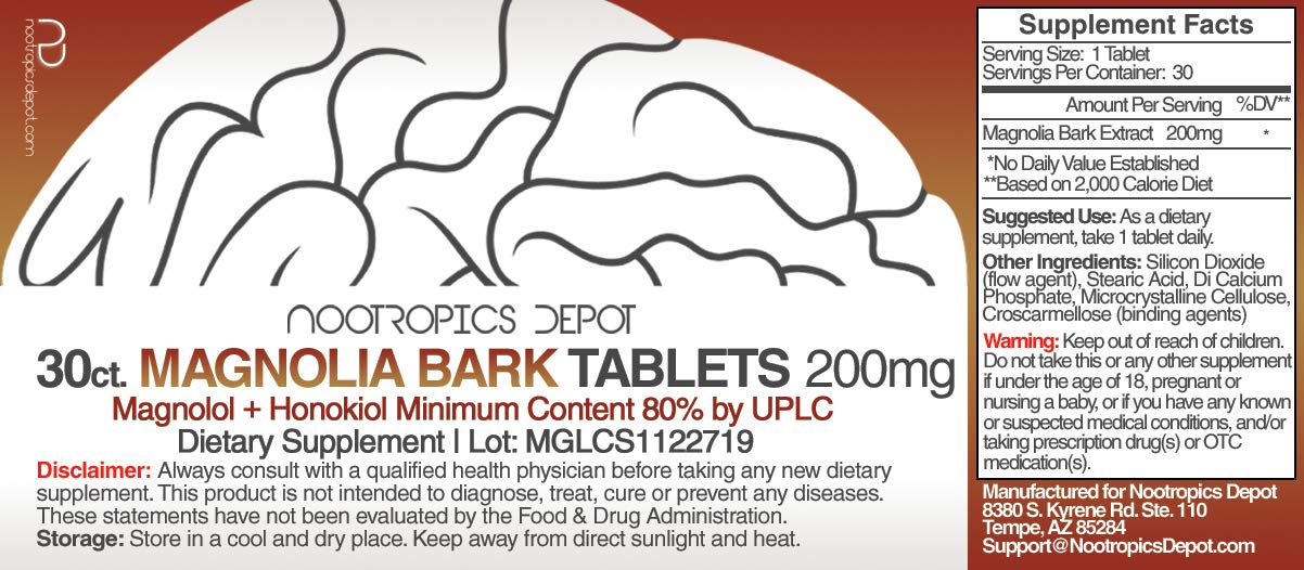 Nootropics Depot Magnolia Bark Extract Tablets 200mg, 30 Count