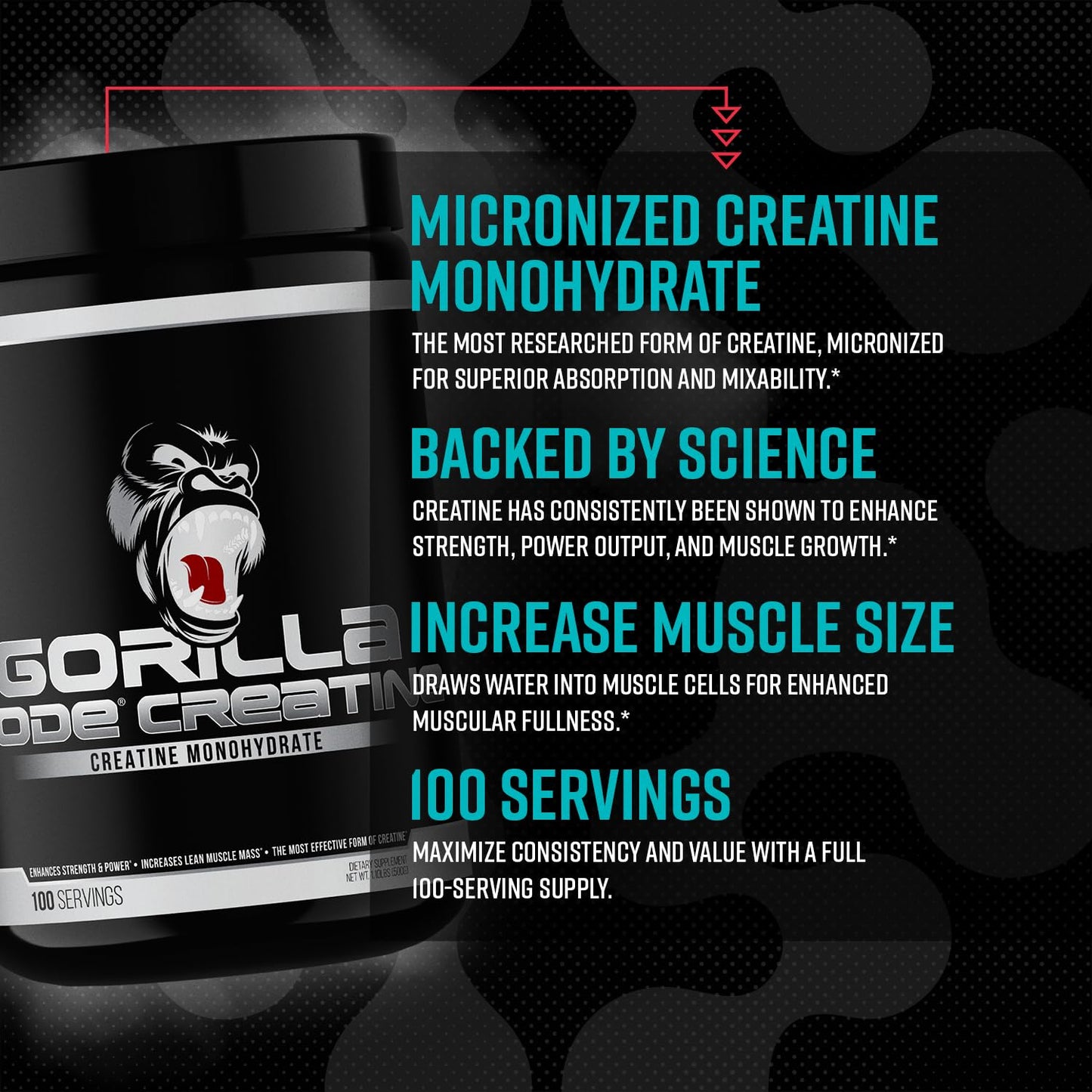 Gorilla Mind Creatine Monohydrate Micronized Powder, 100 Servings