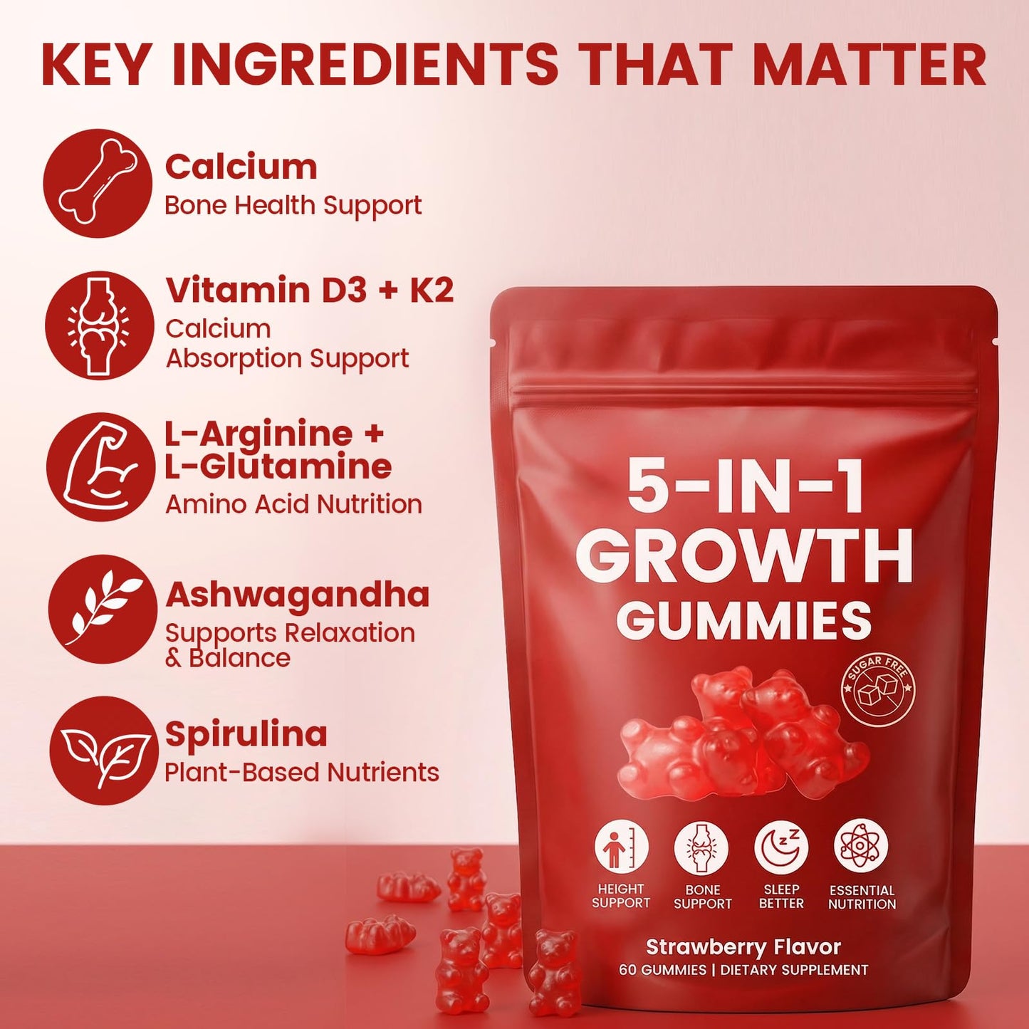 WSJAWH 5-in-1 Growth Gummies, 60 Gummies