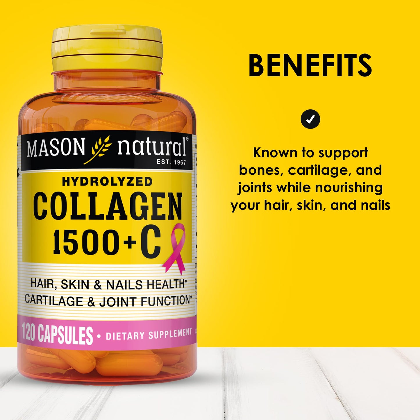 MASON NATURAL 1500mg Collagen with Vitamin C & Biotin, 120 Capsules