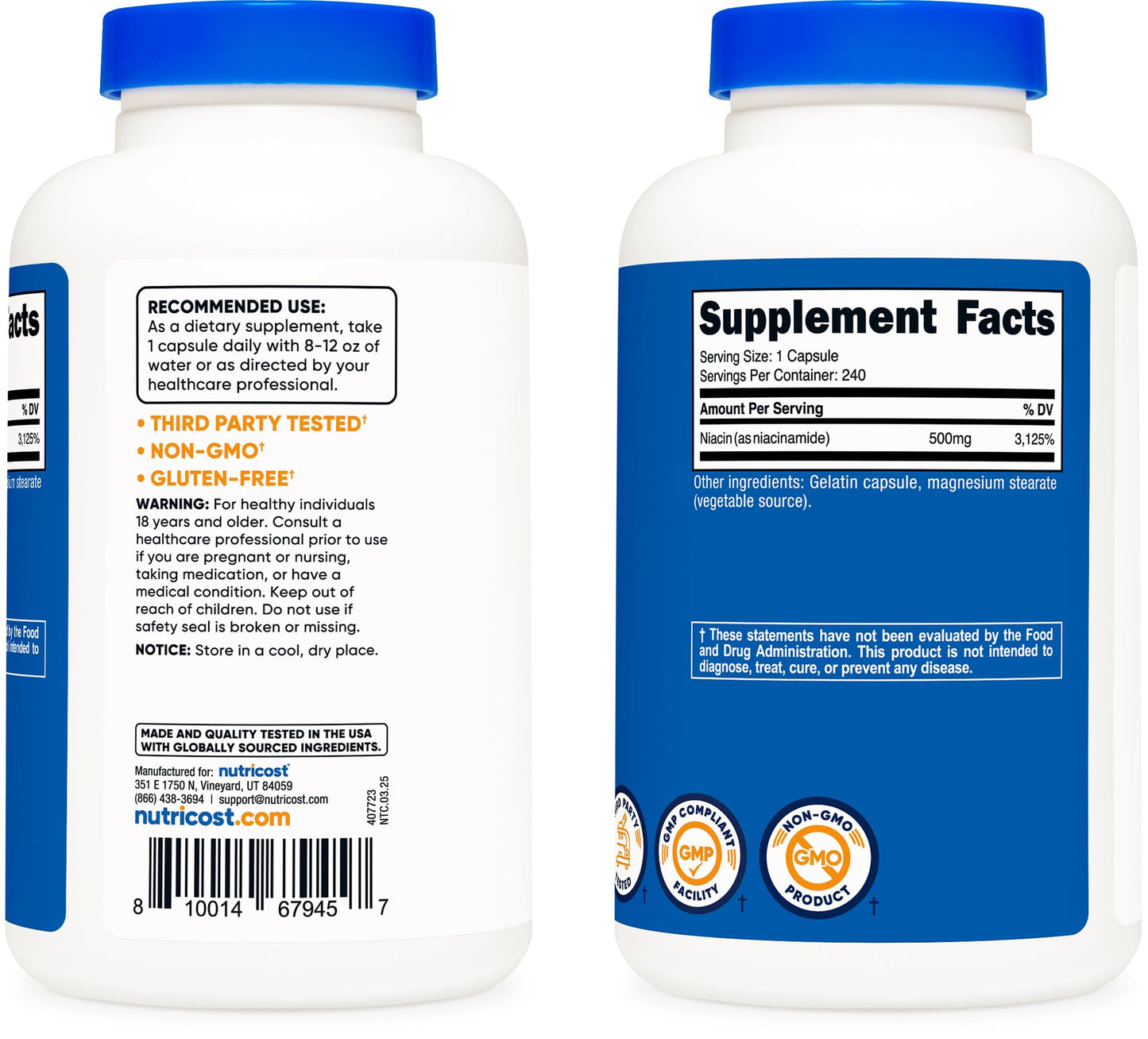 Nutricost Niacinamide (Vitamin B3) 500mg Capsules, 240 Capsules