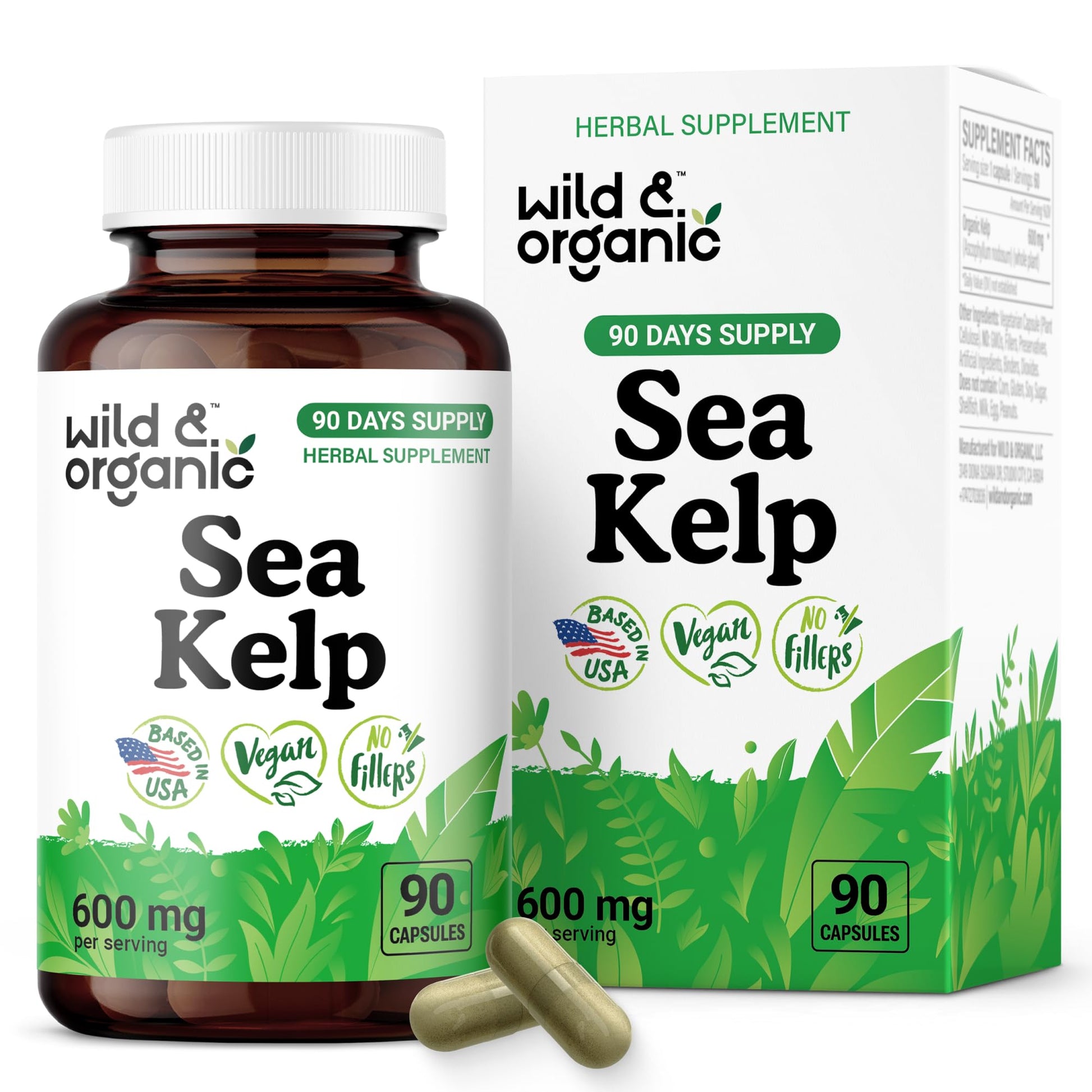 Wild & Organic Sea Kelp Supplement 600 mg Capsule 90 Count