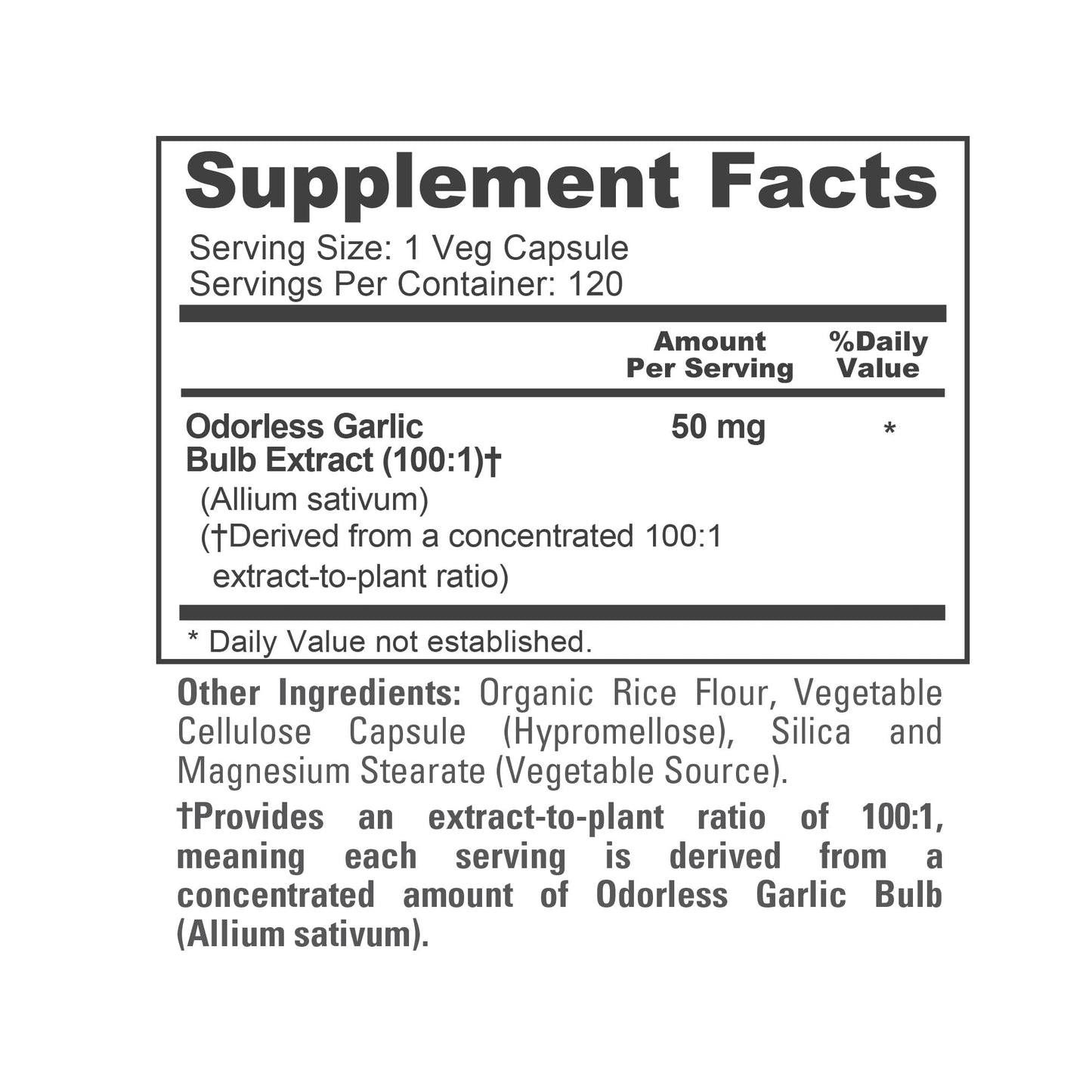 NusaPure Odorless Garlic 50mg Capsules, 120 Count