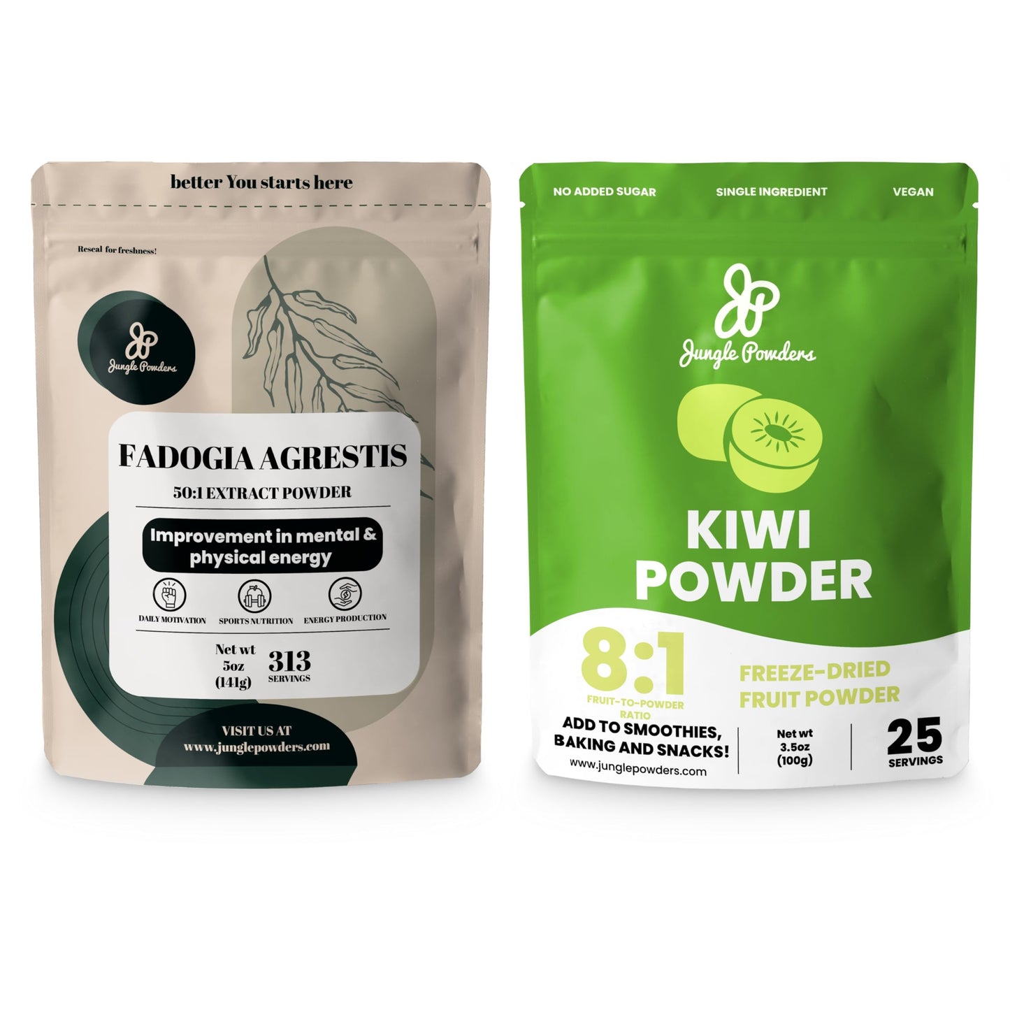 Jungle Powders Men's Health Bundle: Fadogia Agrestis Extract Powder (5 oz) & Freeze-Dried Kiwi Fruit Powder (5 oz)