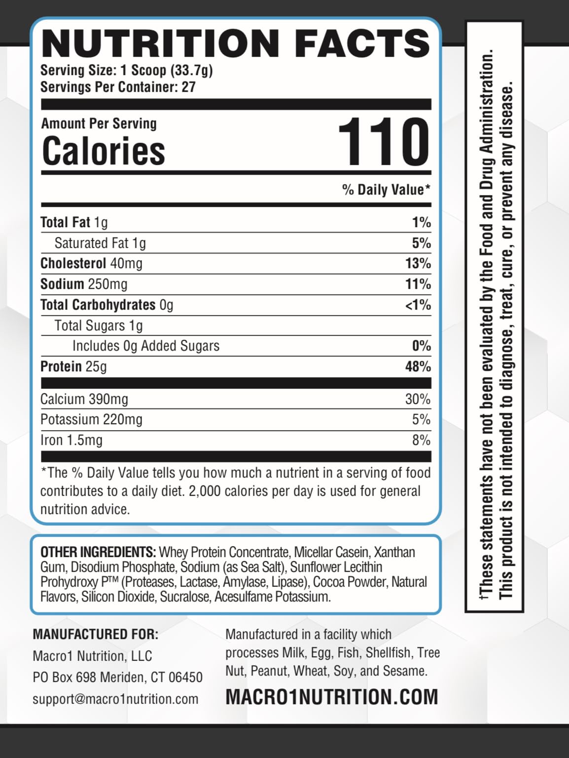 Macro1 Nutrition ONE Protein Powder, Whey and Casein Blend, Low Calorie, Baking Protein - 32.1 Servings