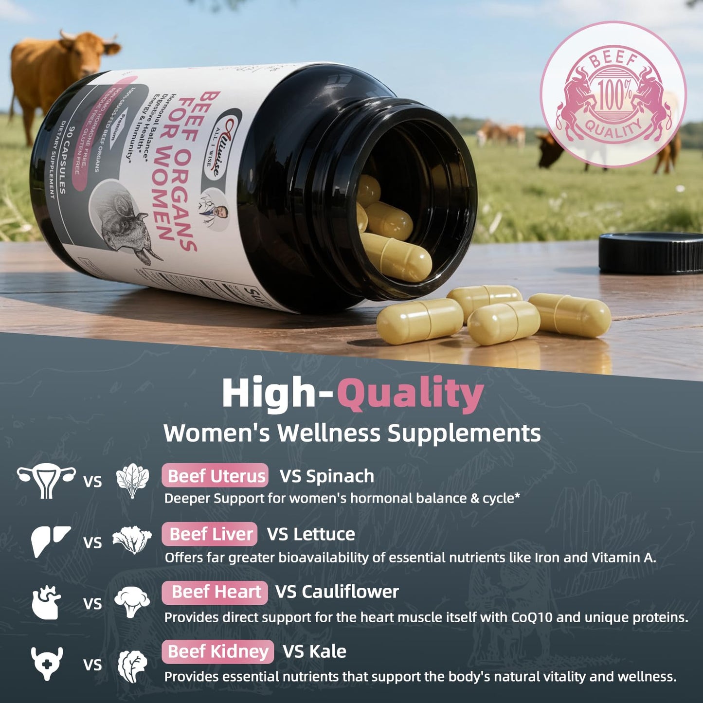 Alliwise Beef Organ Supplement for Women Capsule 180 Count