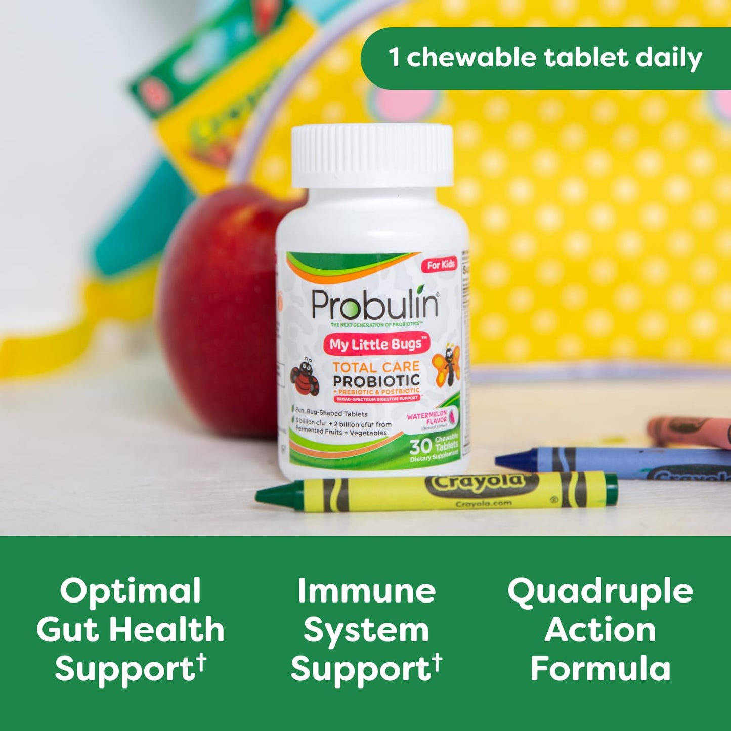 Probulin Total Care My Little Bugs Prebiotics, Probiotics & Postbiotics - 5 Billion CFU - 15 Strains, Chewable Tablets, 60 Count