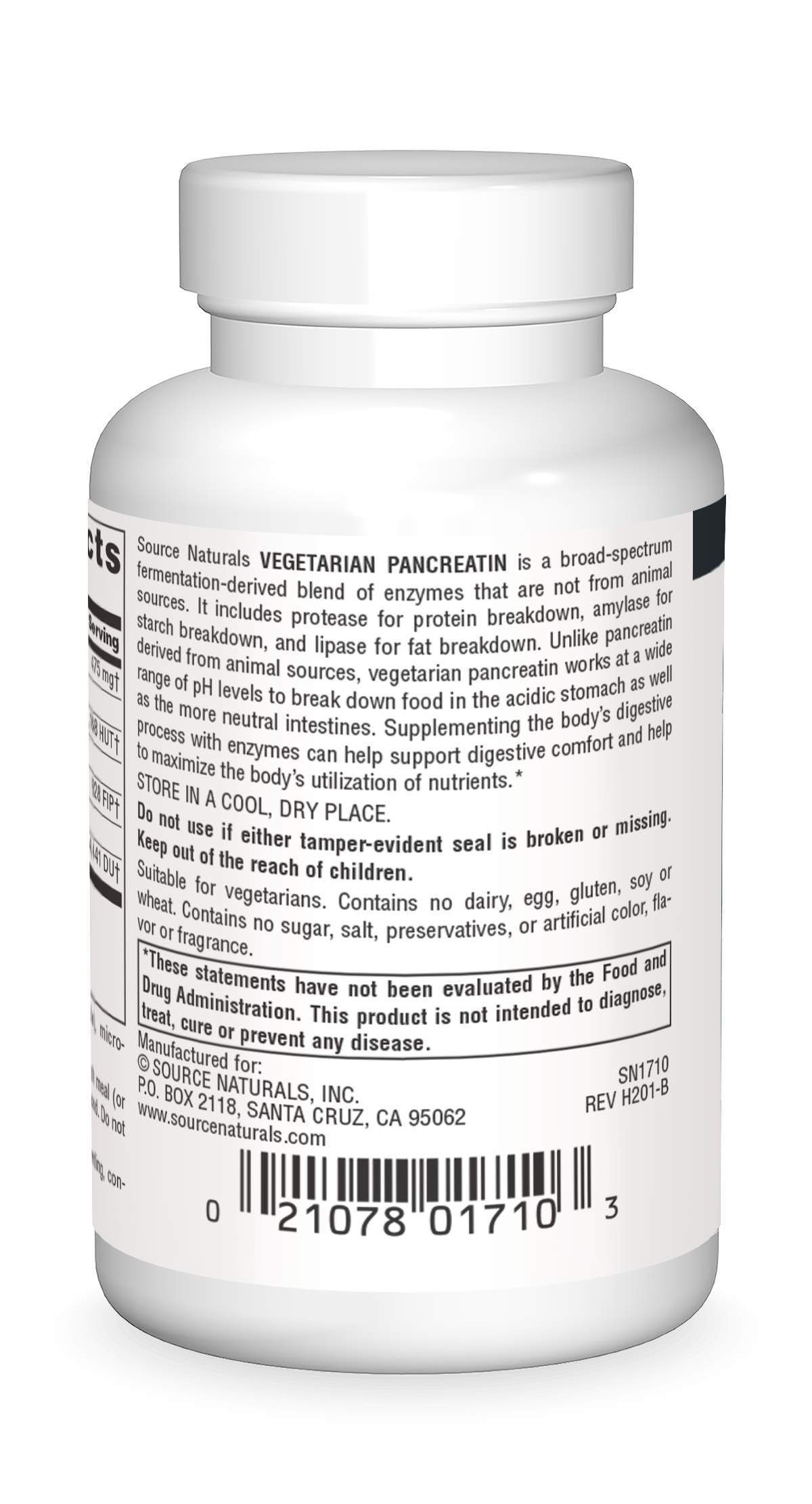 Source Naturals Vegetarian Pancreatin Comprehensive Digestive Enzymes from Plants 475mg Capsules, 60 Count