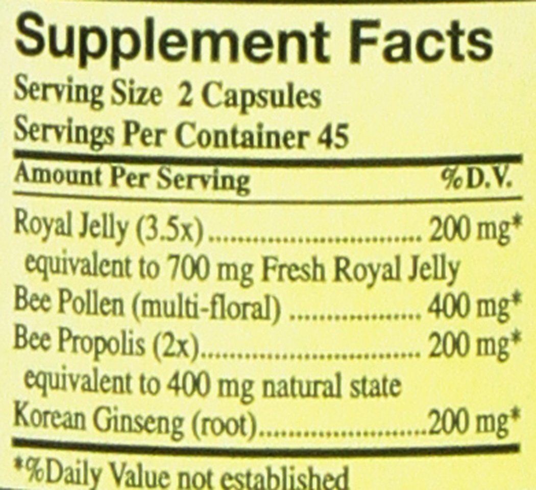 YS Organic Royal Jelly Bee Pollen Propolis plus Korean Ginseng Capsules, 90 Count