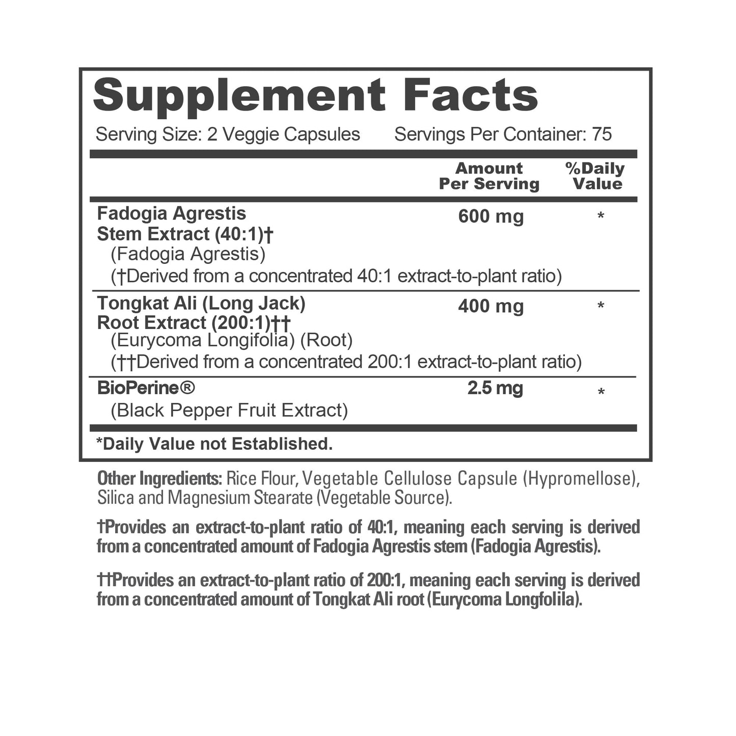 NusaPure Fadogia Agrestis 600 mg Capsules, 150 Count