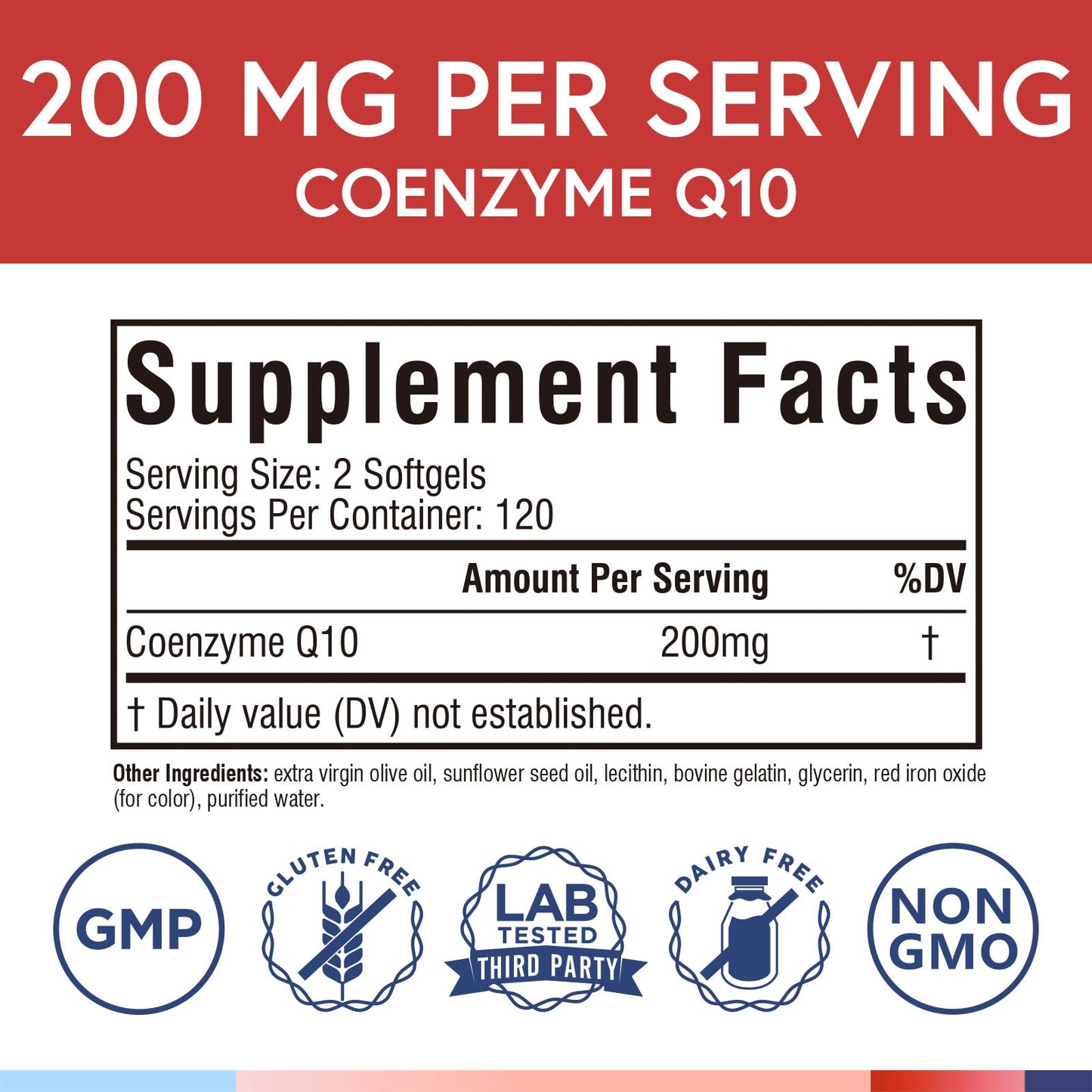 Terranics CoQ10 200mg Coenzyme Q10 Supplement Softgels, 240 Count