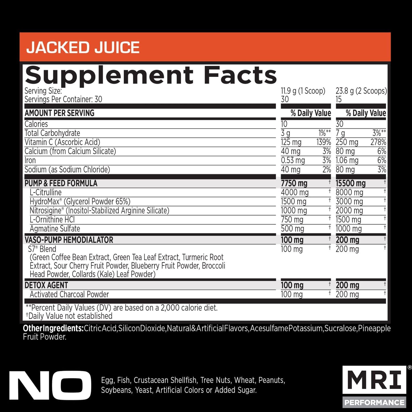 MRI NO2 Black Nitric Oxide, Pump & Muscle, Stim-Free PreWO (Jacked Juice) Powder, 12.59 Ounce