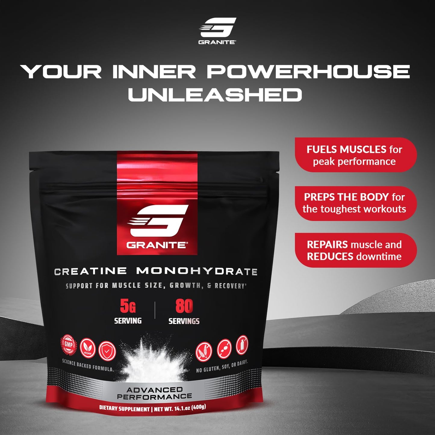 Granite Supplements Creatine Monohydrate Powder 14.1 Ounces