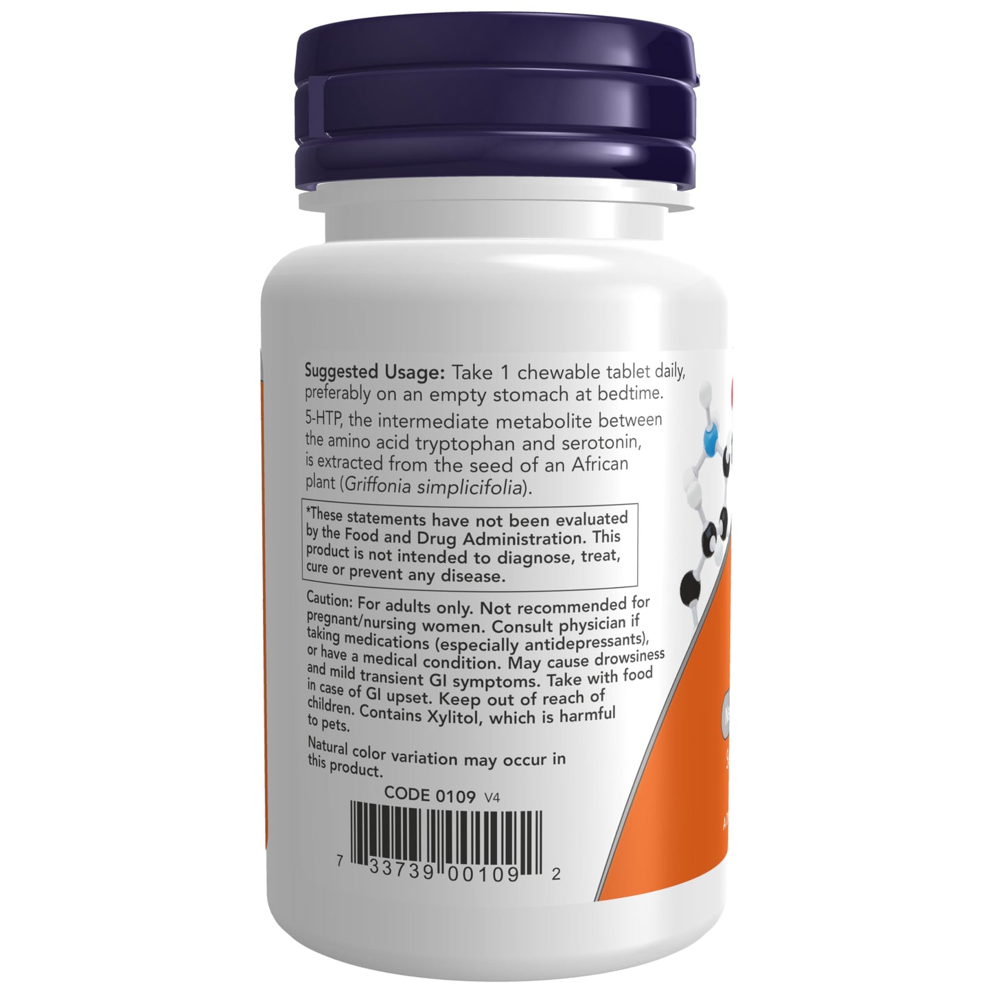 NOW Foods 5-HTP (5-hydroxytryptophan) 100 mg Chewables, 90 Count