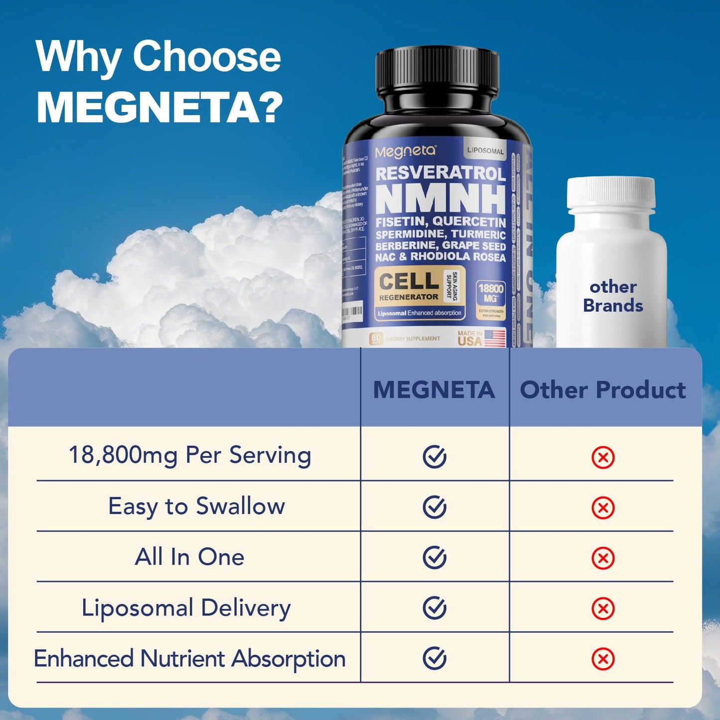 MEGNETA All in One NMNH Supplements Capsule 120 Count