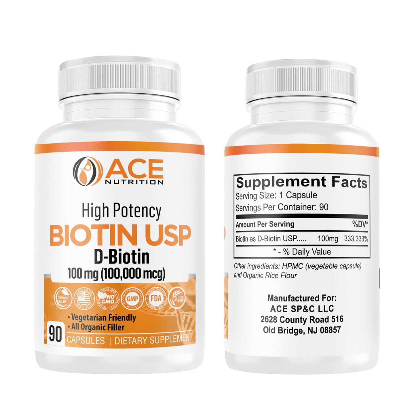 Ace Nutrition High Potency Biotin USP (D-Biotin 100,000mcg) - Vegetarian Capsules, 30 Count