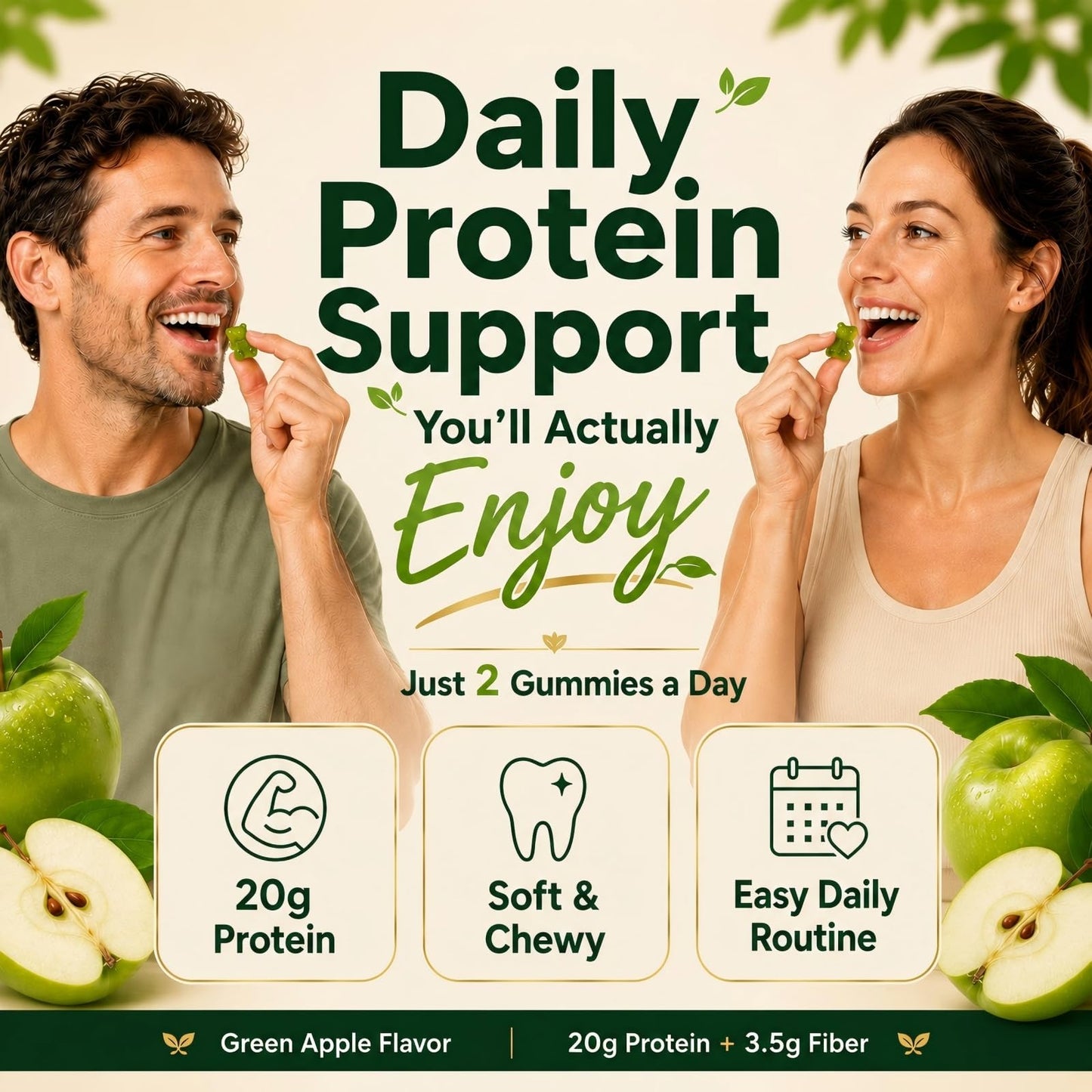 RUNUAN 20G Whey Protein Gummies, Protein Supplement with Magnesium, 60 Gummies