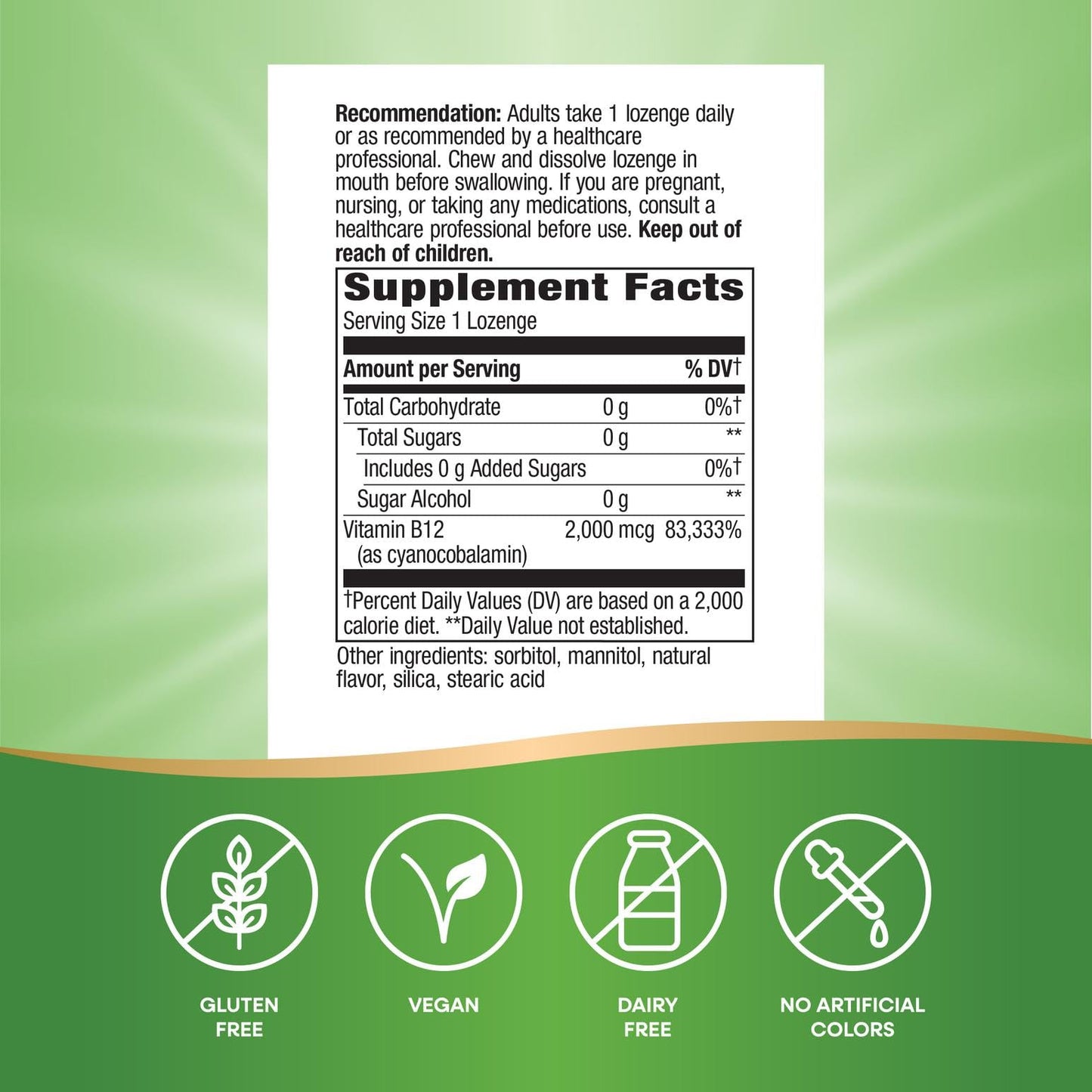 Nature's Way High Potency Vitamin B-12 Lozenges, 2,000 mcg per Lozenge, 100 Count