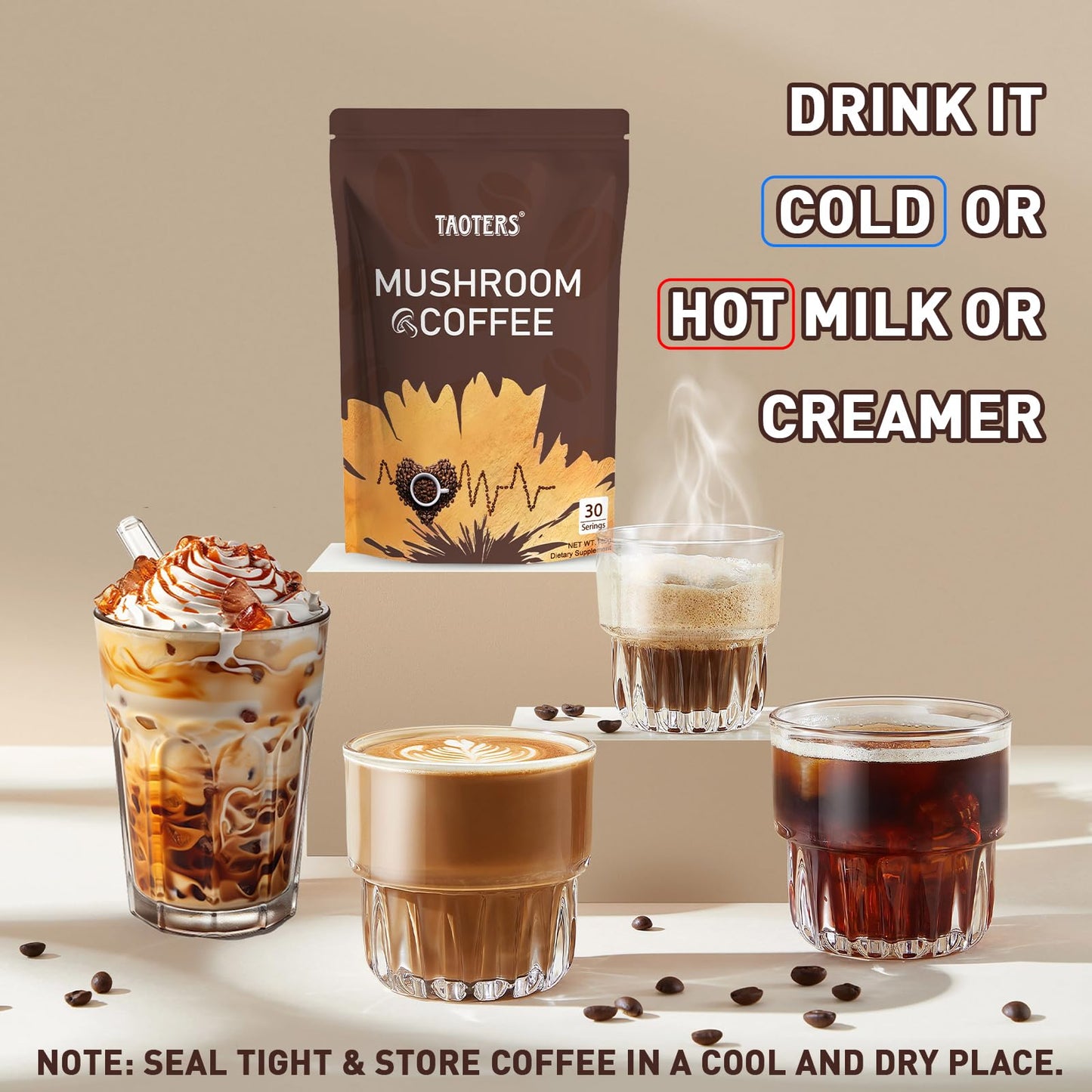TAOTERS Mushroom Coffee Powder 6.35 Ounce