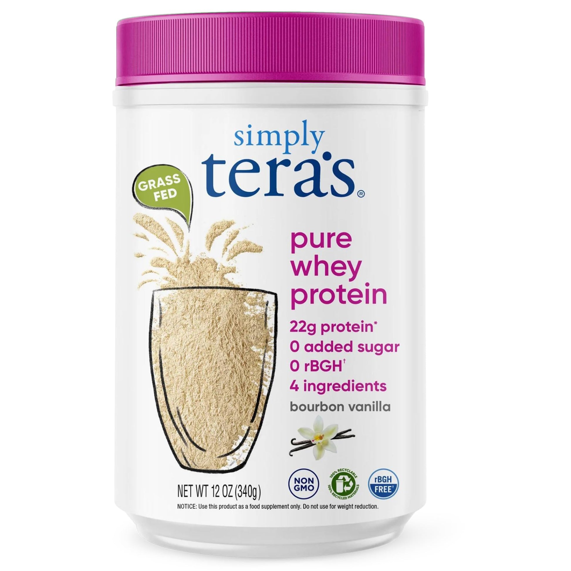 Simply Tera's Pure Whey Protein Powder Grass-Fed Vanilla, 12 oz