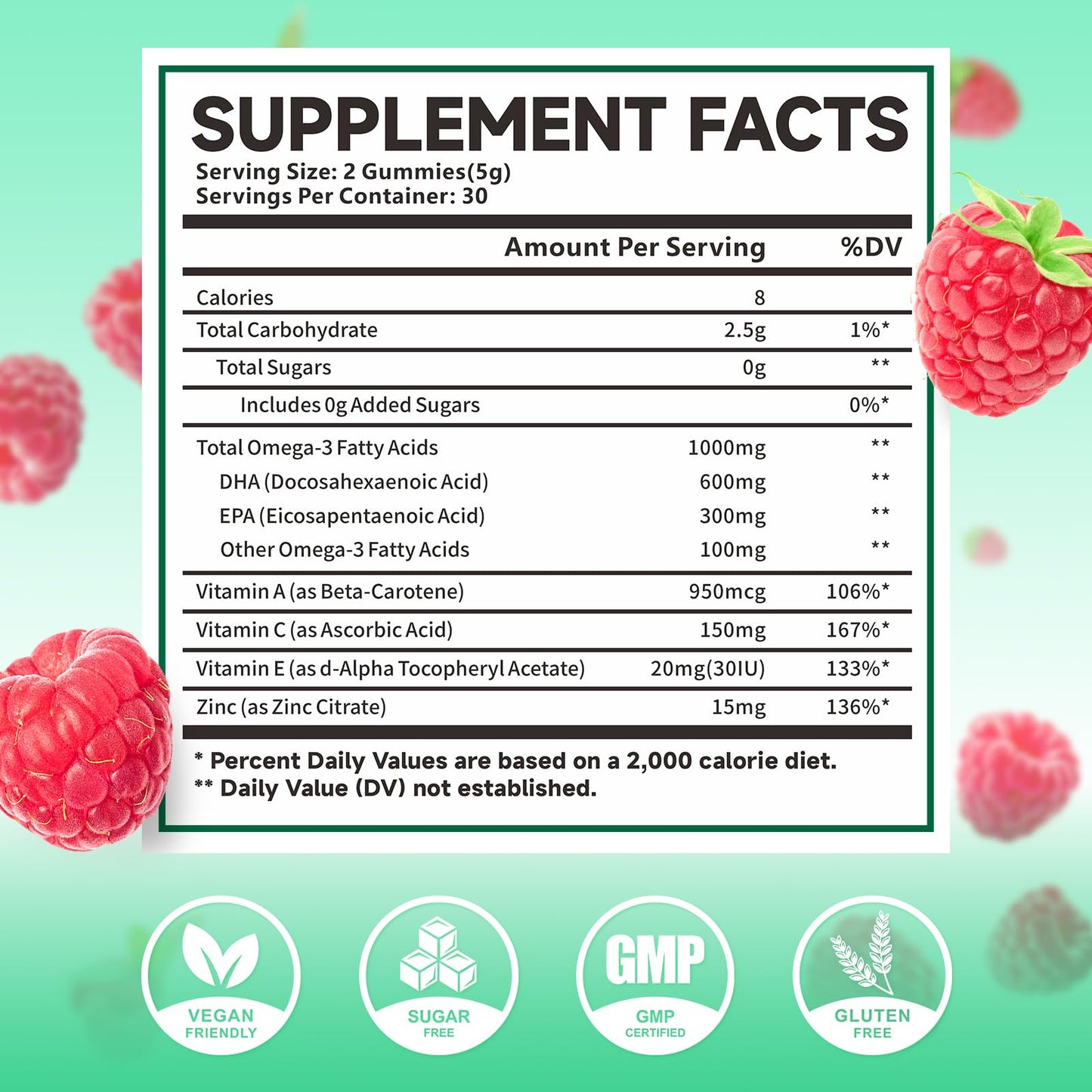 MEENCCD Vegan Omega-3 Gummies 1000mg, Algae-Based DHA 600mg & EPA 300mg, No Fish Taste, 60 Gummies