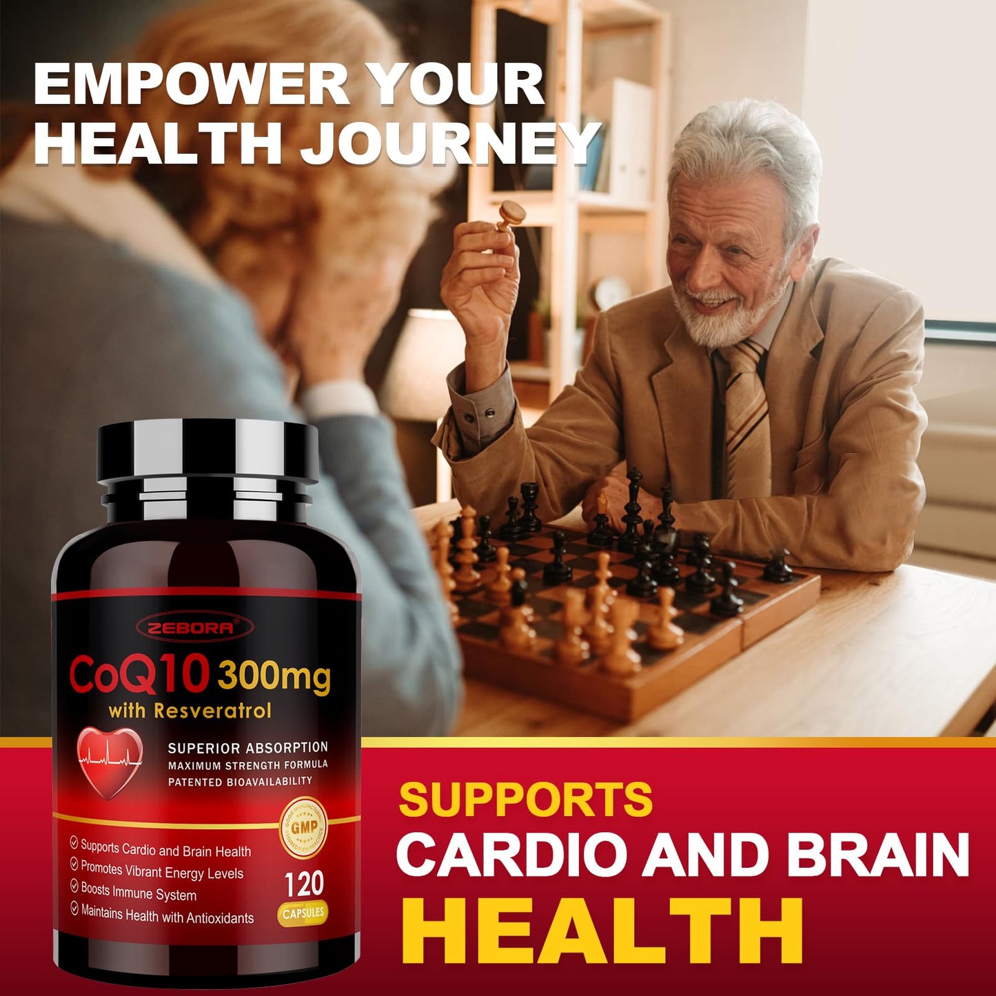 ZEBORA CoQ10-300mg with Trans-Resveratrol, PQQ & Vitamin E, High Absorption Coenzyme-Q10 with BioPerine, 120 Capsules