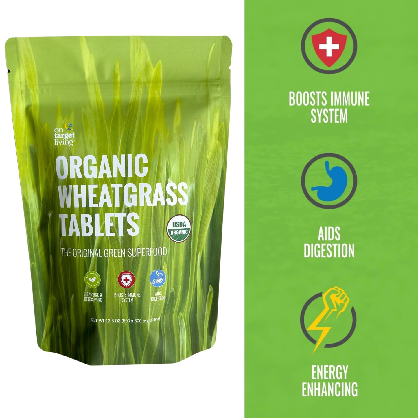 On Target Living Wheatgrass Tablets, 500 Tablets