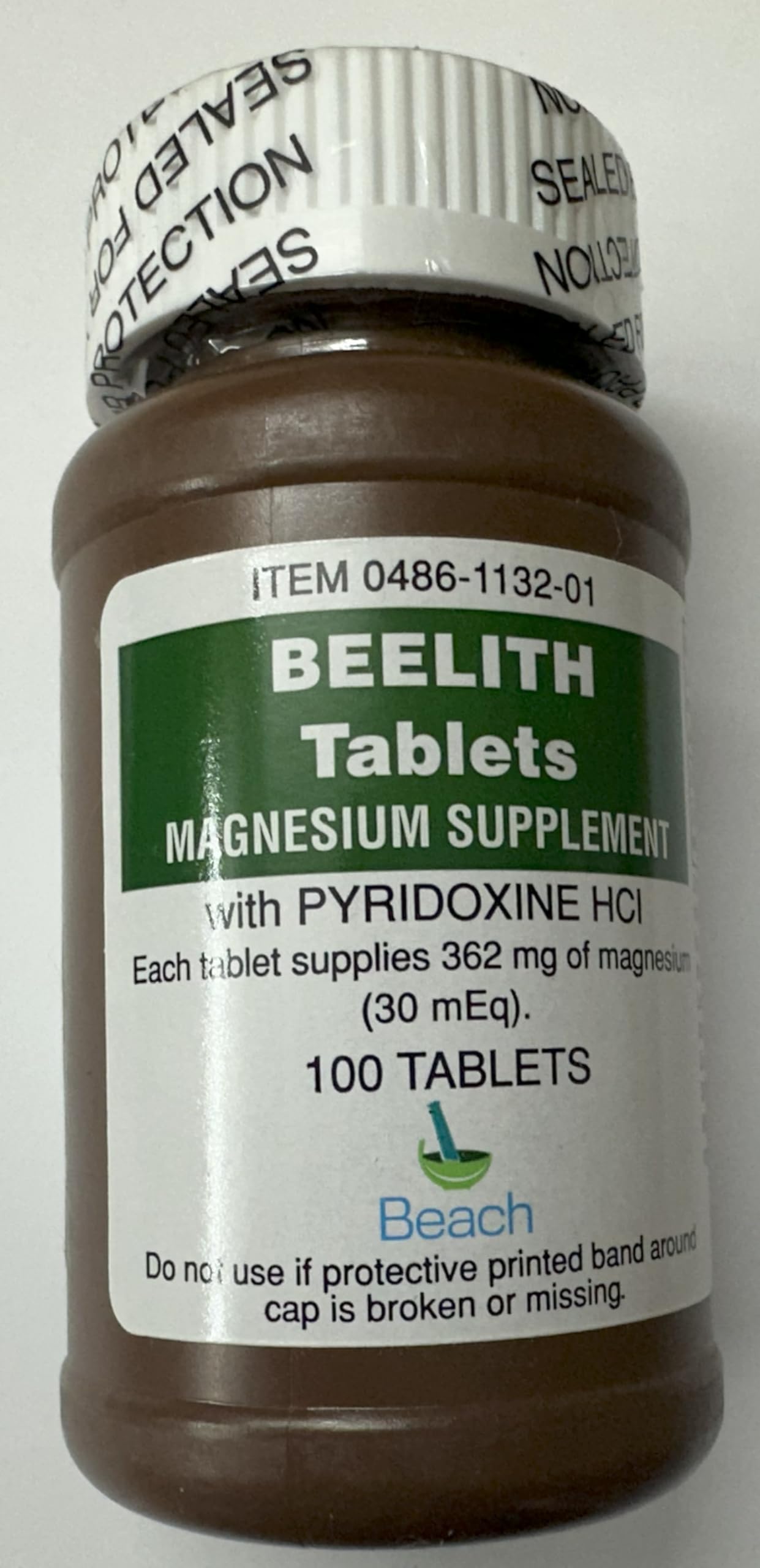 Beelith Magnesium Supplement with Pyridoxine HCl Tablets, 100 Count