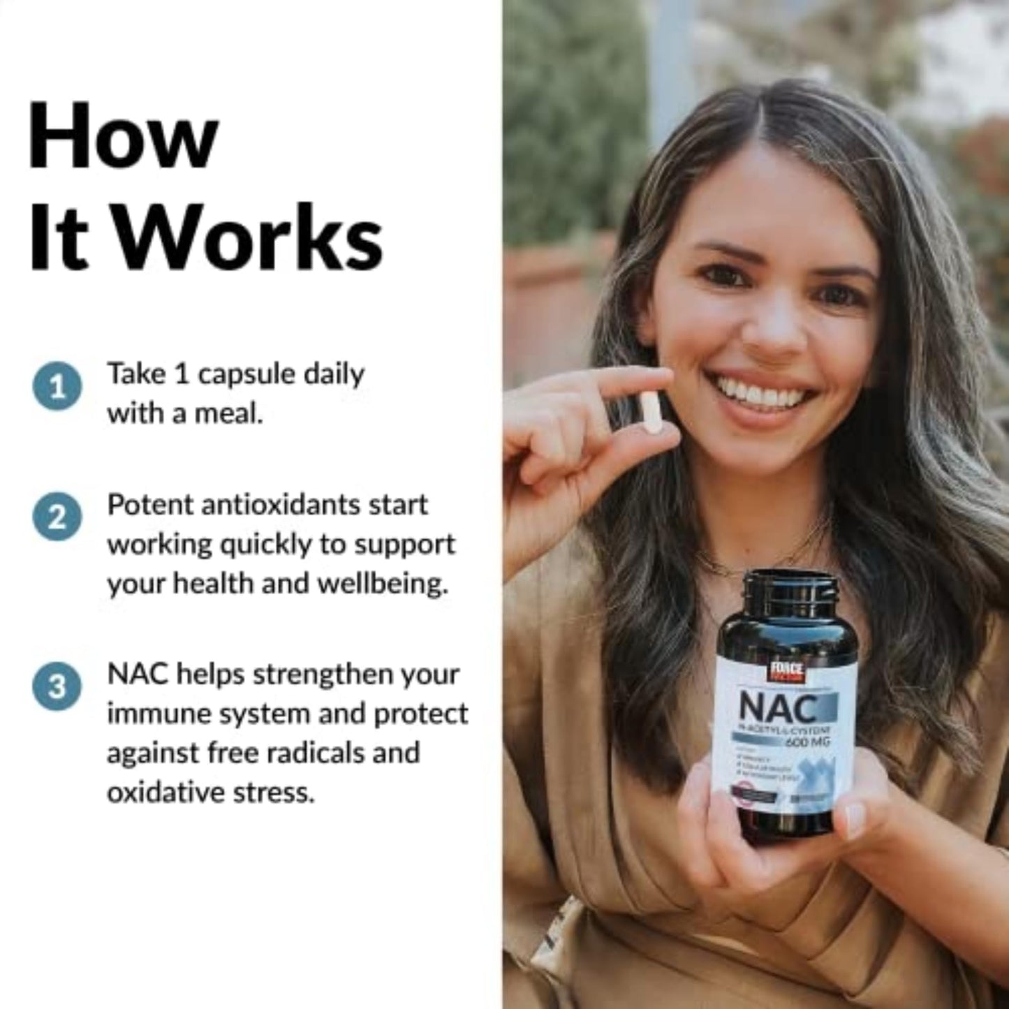 Force Factor NAC 600 mg N-Acetyl Cysteine Capsule, 200 Count