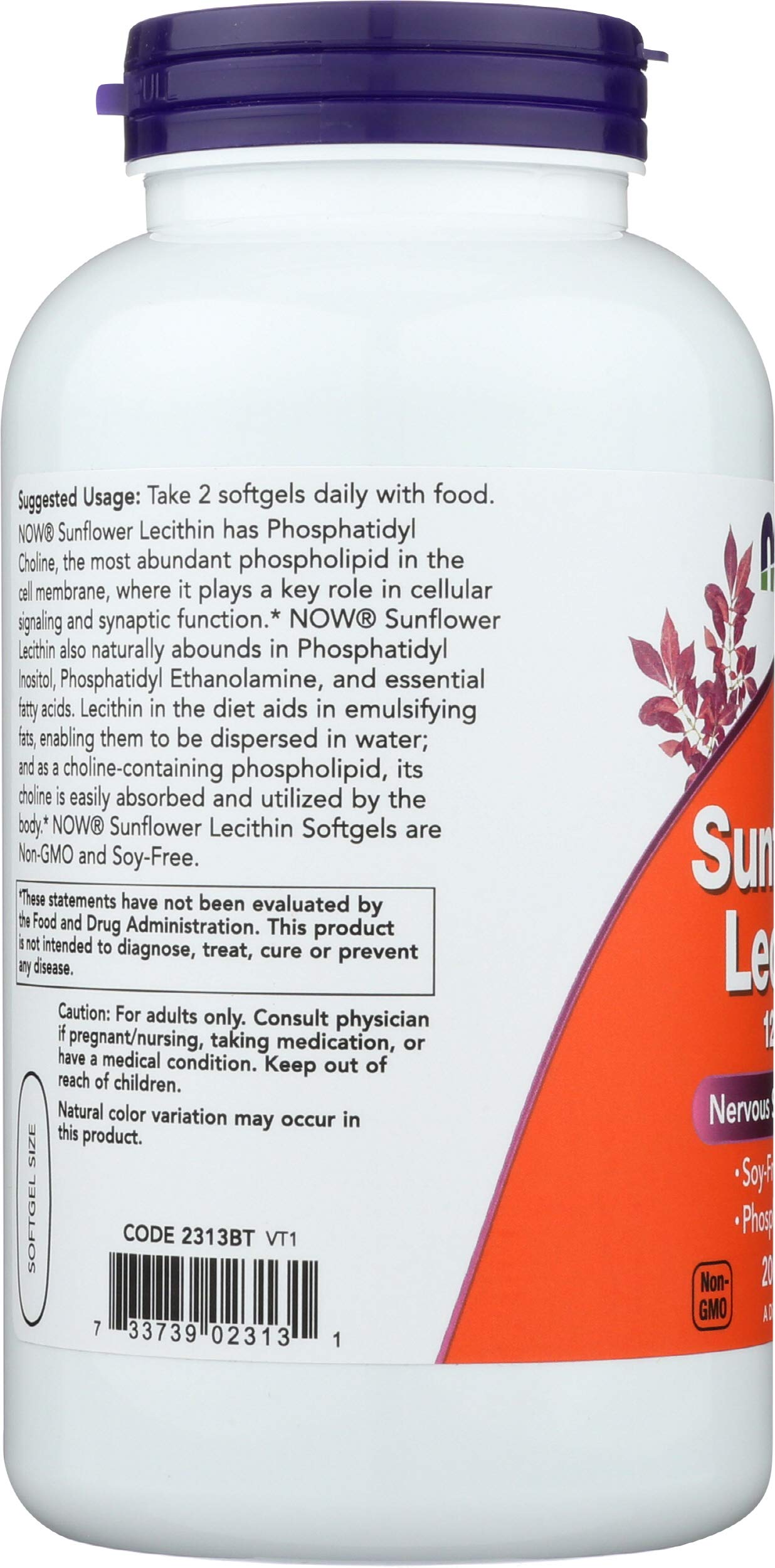 NOW Foods Sunflower Lecithin - Phosphatidyl Choline - 1,200 mg Softgels 200