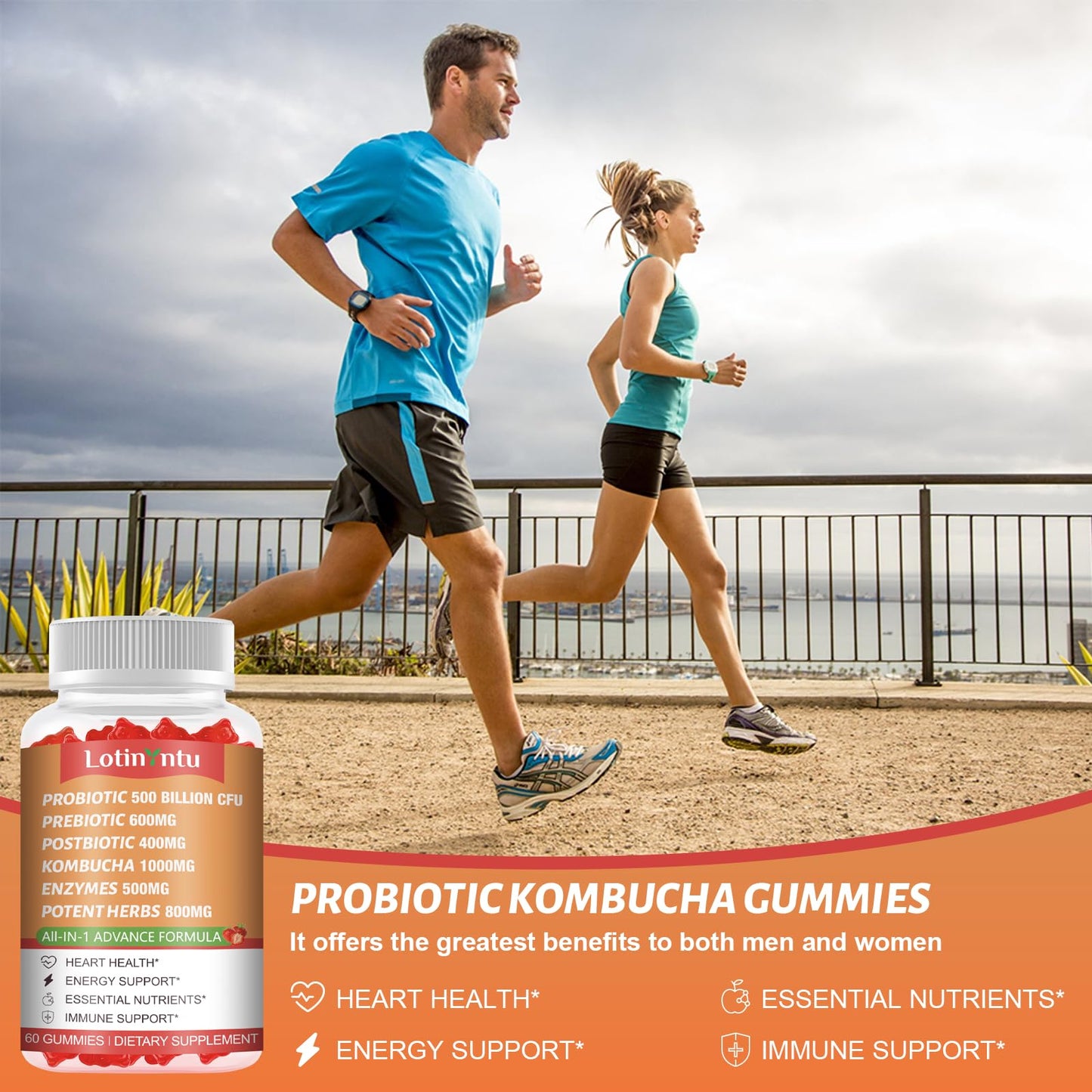 LotinYntu 6-in-1 Probiotic Kombucha Gummies, 120 Count