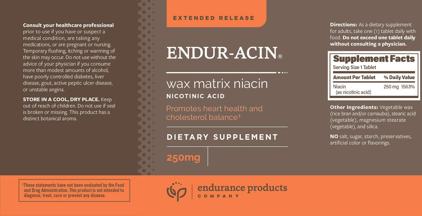Endurance Products Niacin B3 ER 250 mg Tablet, 100 Count