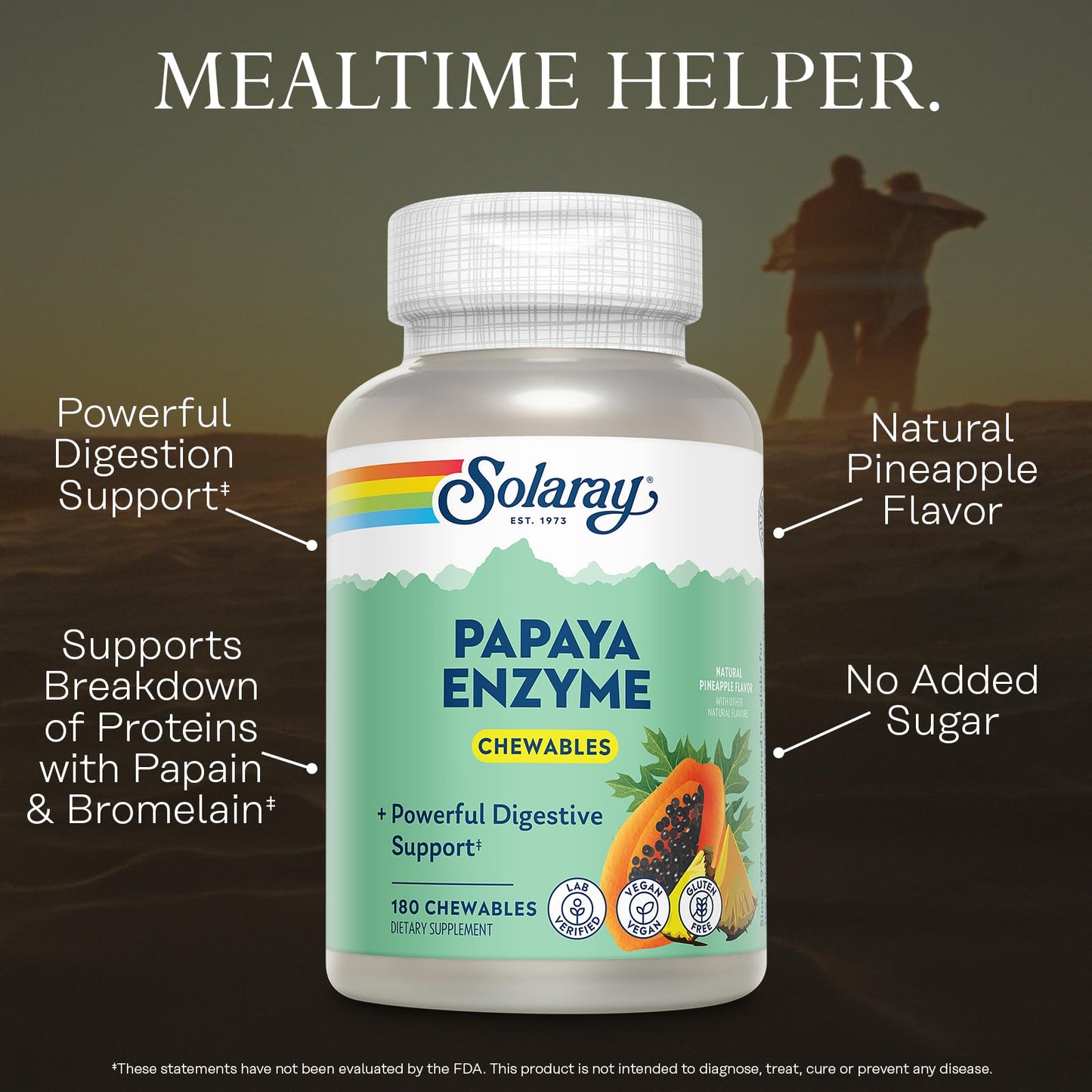 SOLARAY Papaya Enzymes Chewable Tablets, 180 Count