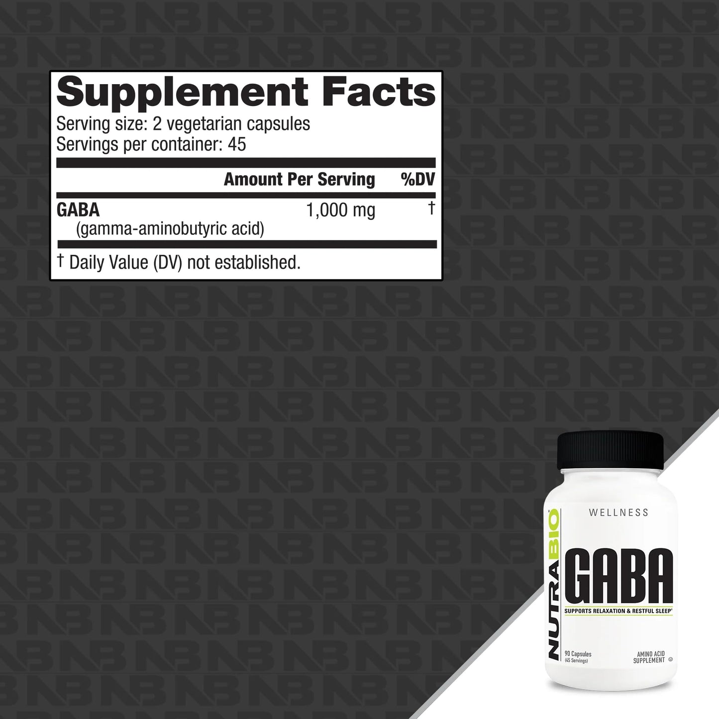 NutraBio 100% Pure GABA Supplement (Gamma-Aminobutyric Acid) 500mg, 90 Capsules