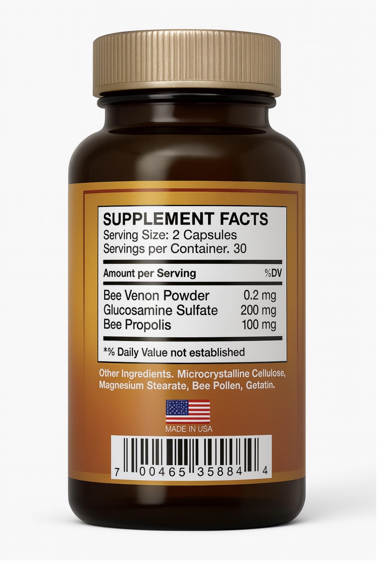 Generic Natural Bio Bee Venom with Glucosamine Sulfate Dietary Supplement, 60 Capsules