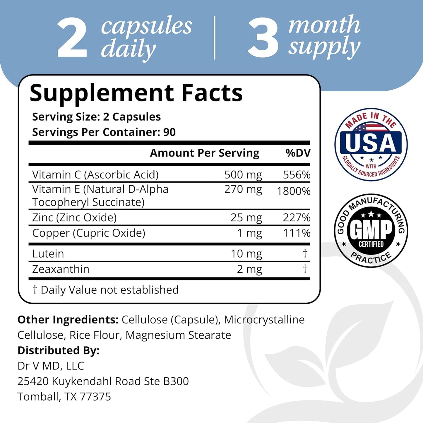 DrVmd Macular Control AREDS 2 Eye Vitamins + Lutein 10 mg + Zeaxanthin 2 mg, 25 mg Zinc, Vitamin C & Natural E Doctor Formulated Eye Support Capsules, 360 Capsules