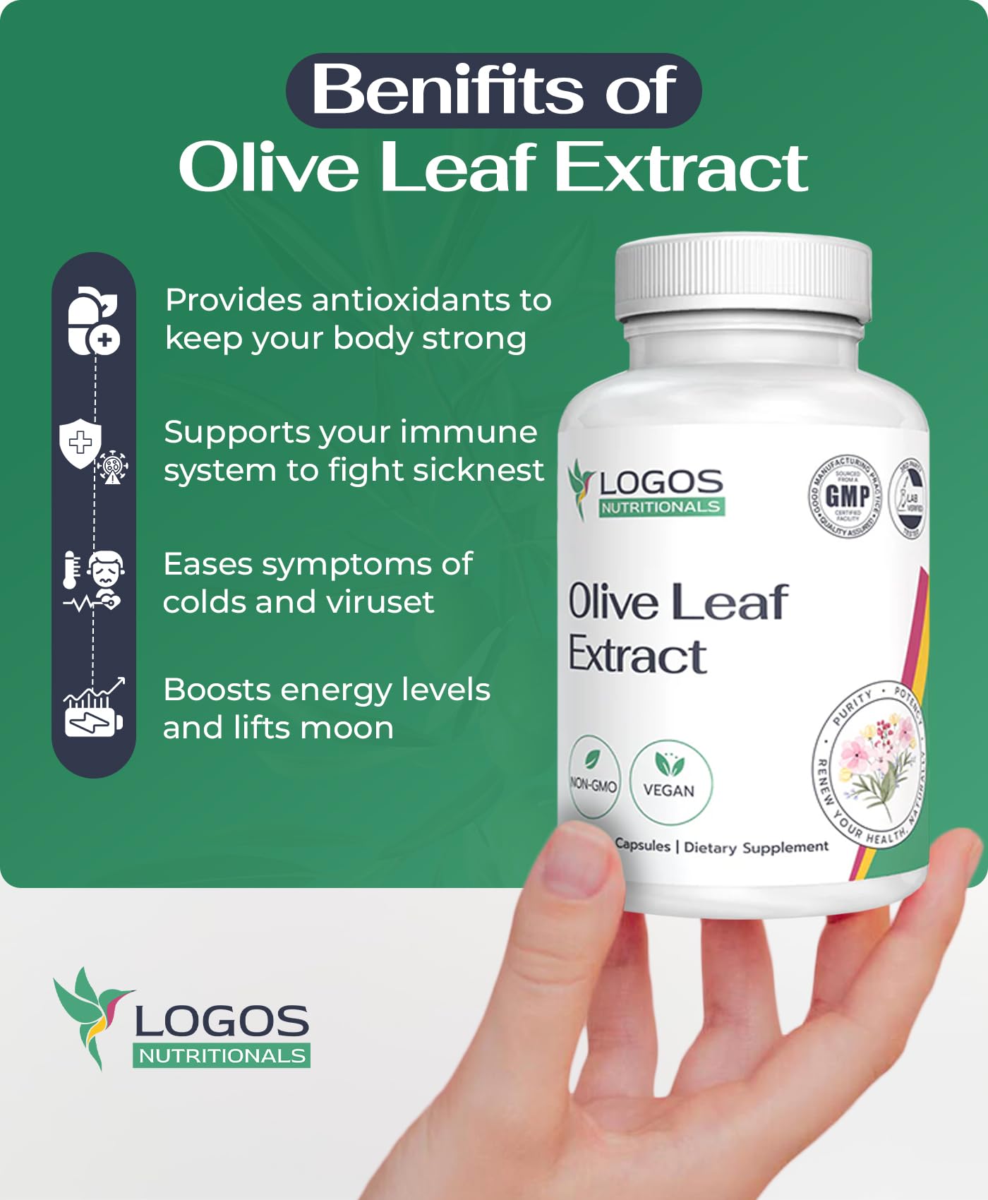 logos nutritionals Olive Leaf Extract Capsules 60 Count