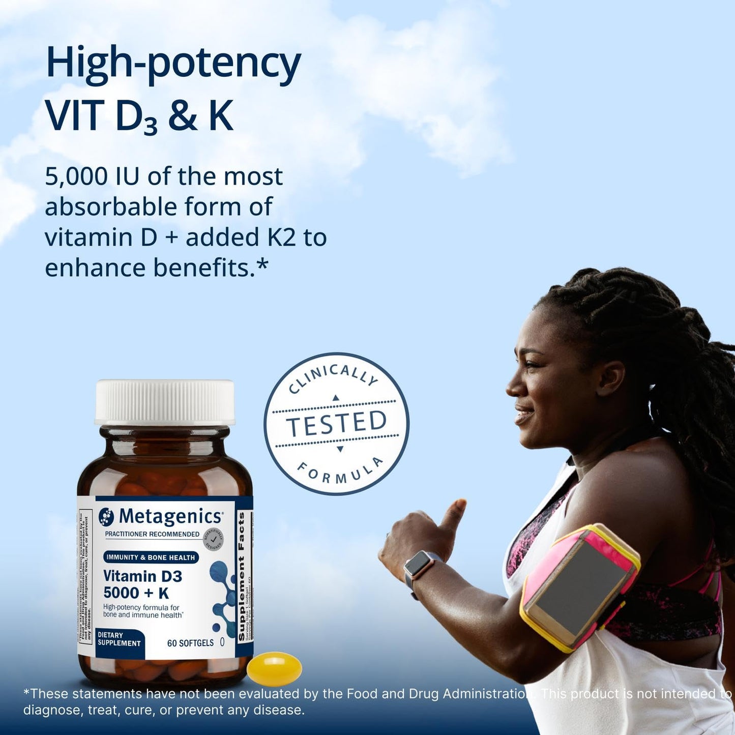Metagenics Vitamin D3 and K2 5,000 IU with MK-7 Softgels, 60 Count
