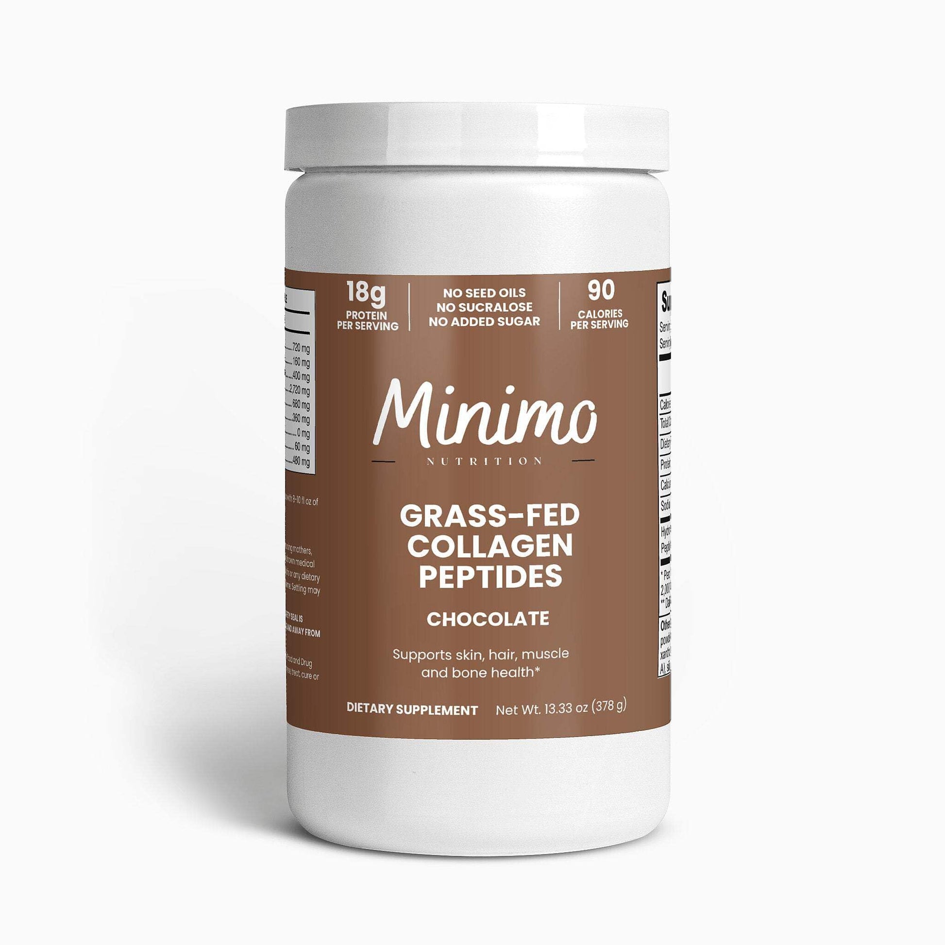 Minimo Nutrition Chocolate Grass-Fed Collagen Peptides Powder, 13.3 oz, 1 Pack
