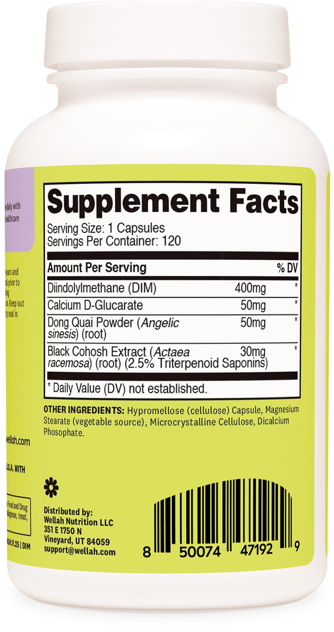 Wellah DIM Supplement (400mg) Capsules, 120 Count