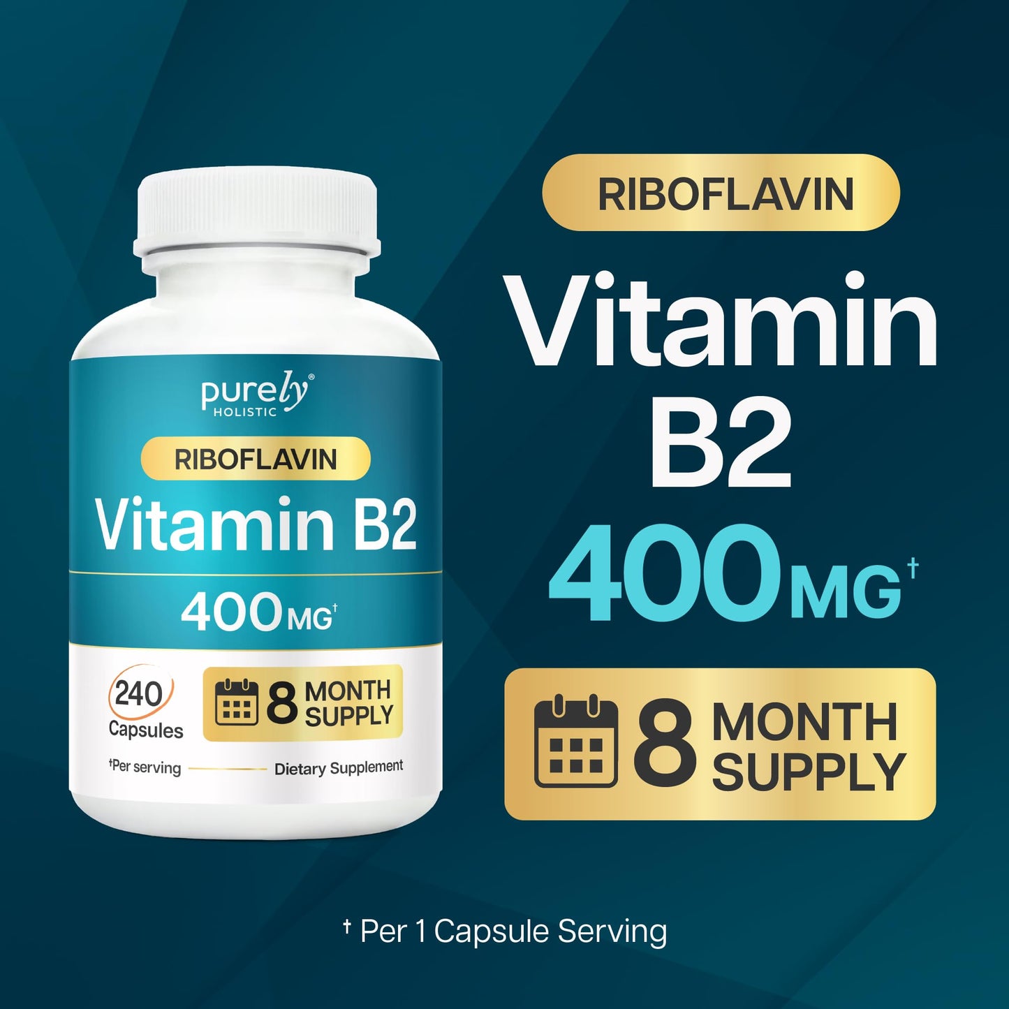 Purely Holistic Vitamin B2 Riboflavin 400mg Capsule 240 Count
