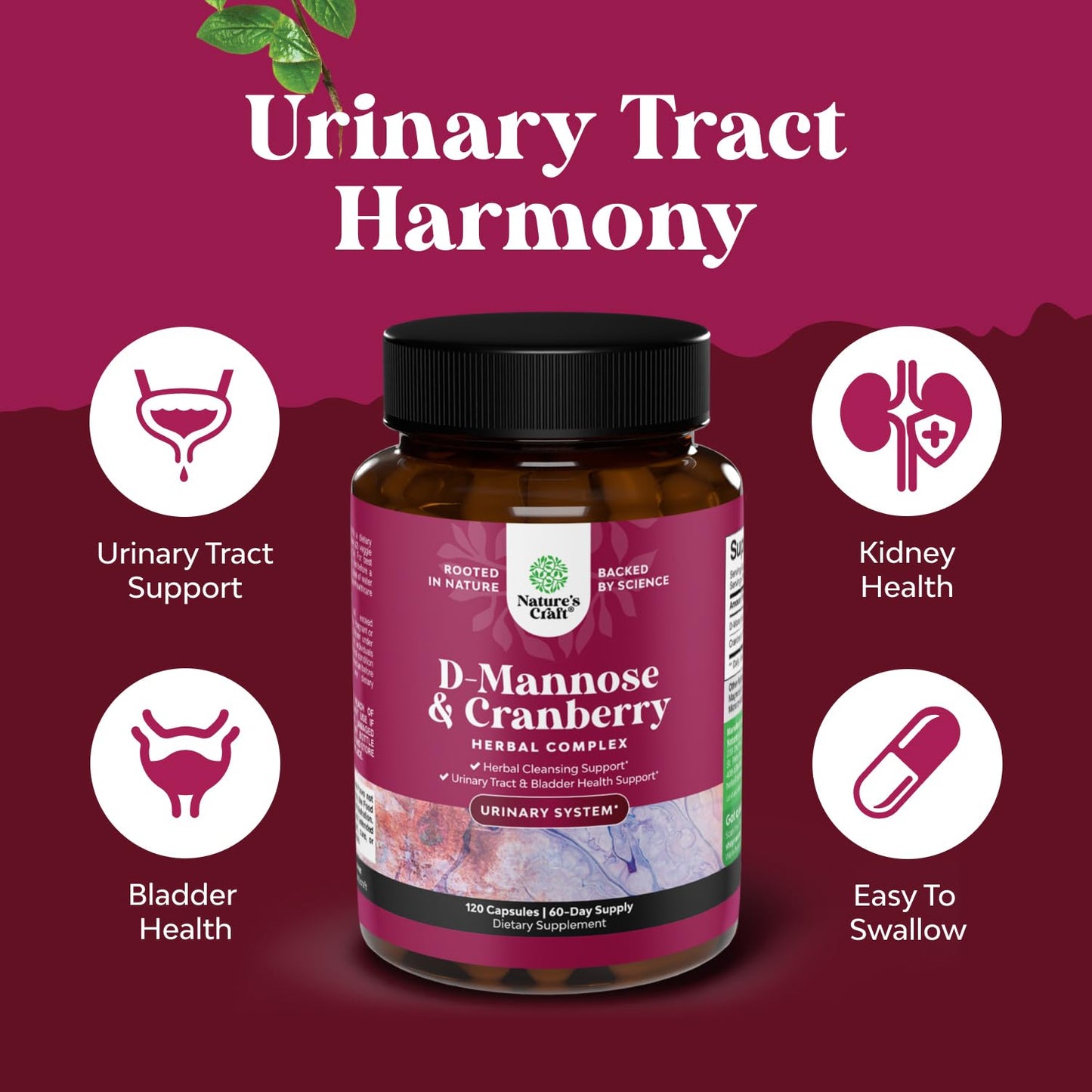 Nature's Craft Potent D Mannose 1000mg Capsules, 180 Count