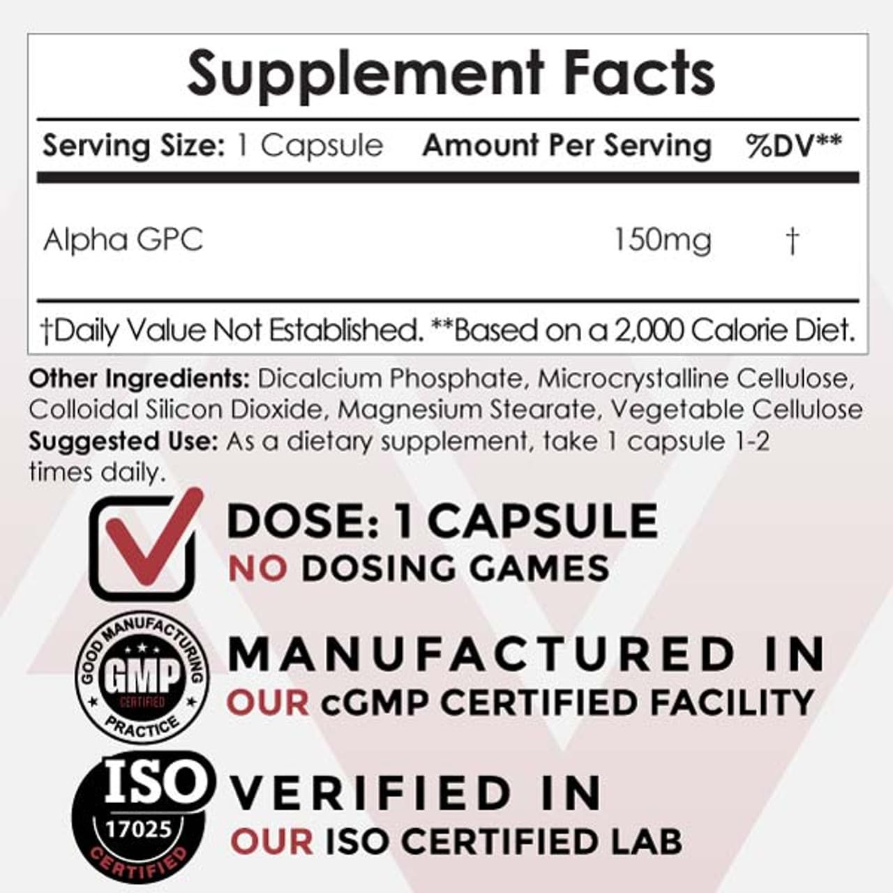 Nootropics Depot Alpha GPC Capsules 150mg, 60 Count