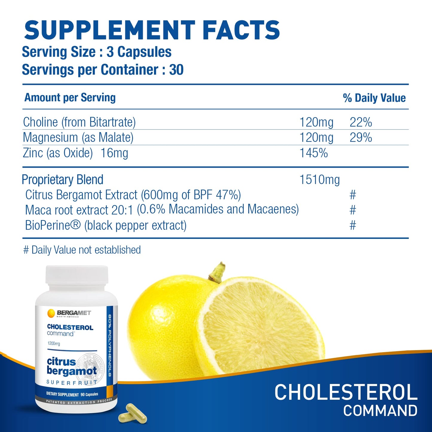 BergaMet Cholesterol Command Citrus Bergamot SuperFruit Supplement, 47% Bergamot Polyphenol Fraction (BPF) Patented Formula, 90 Capsules