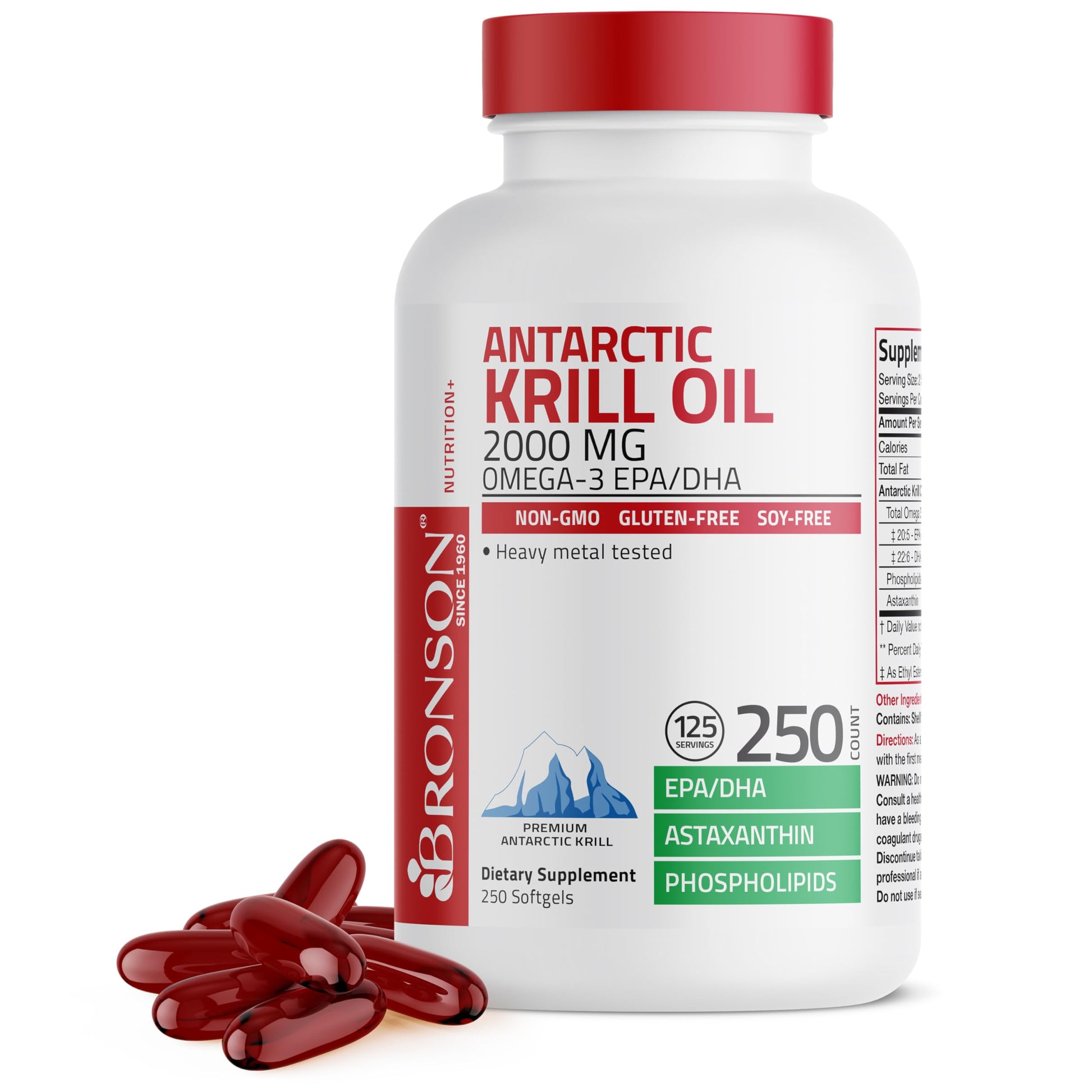 Bronson Antarctic Krill Oil 2000mg with Omega-3s EPA, DHA, Astaxanthin and Phospholipids Softgels, 250 Count