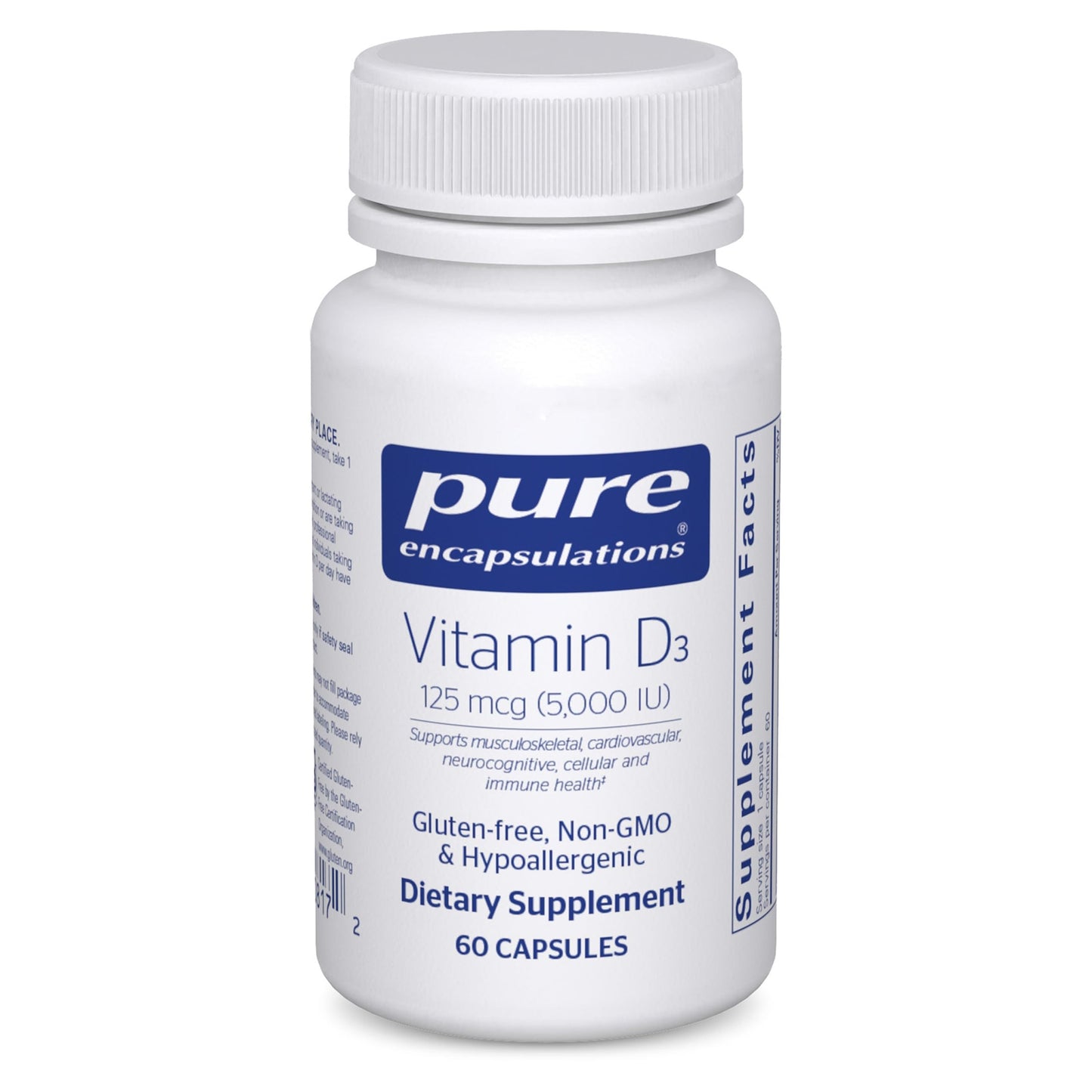 Pure Encapsulations Vitamin D3 125 mcg (5,000 IU), 60 Capsules