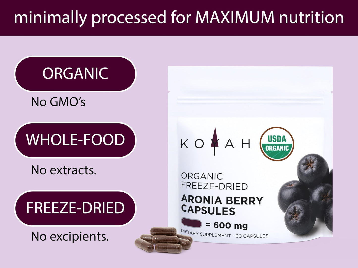 KOYAH Organic Aronia Capsules Capsule, 60 Count