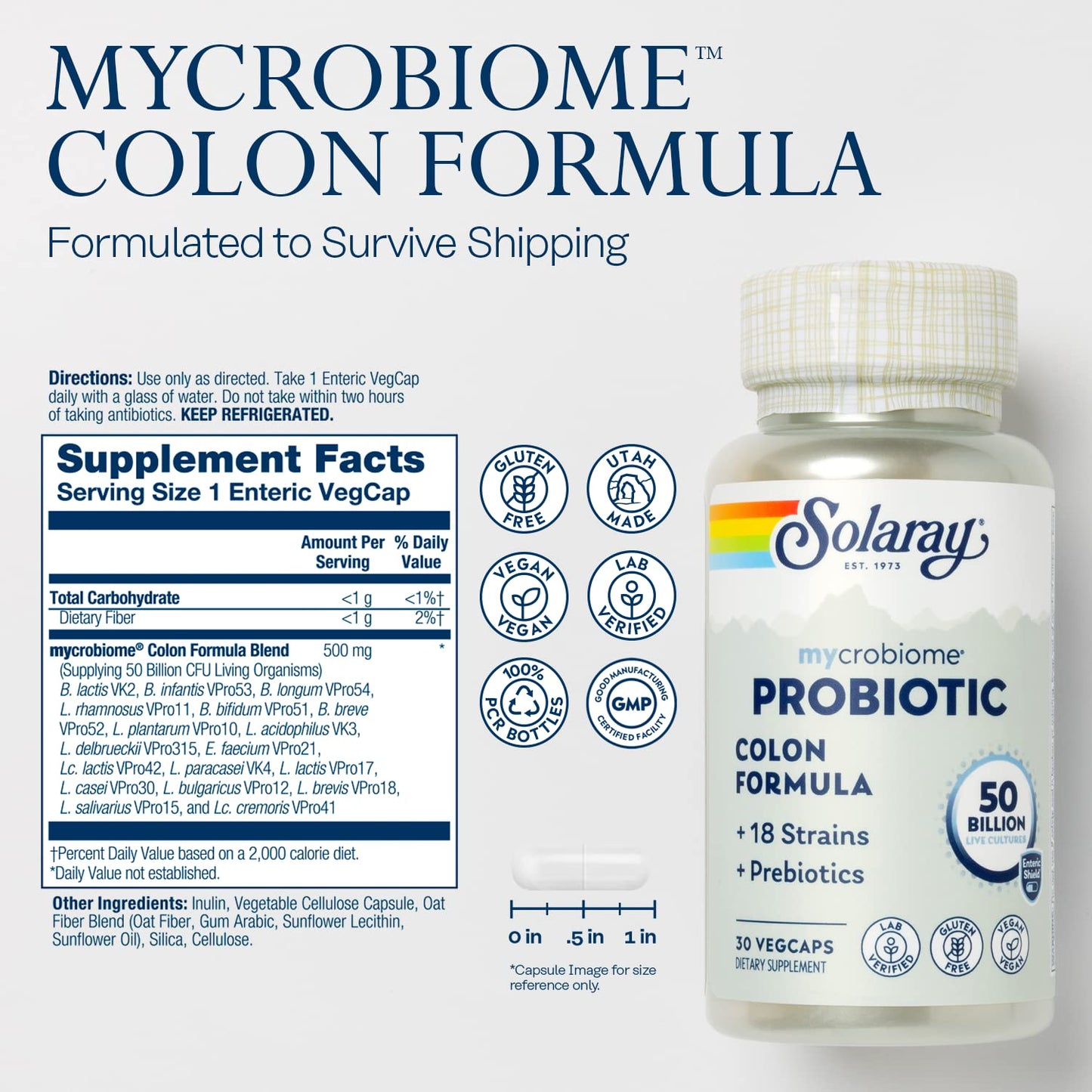 SOLARAY Mycrobiome Probiotic Colon Formula Capsules, 30 Count
