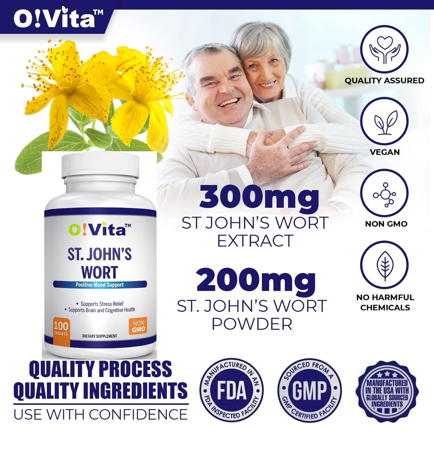 O!VITA St. John's Wort 500mg Tablet, 100 Count