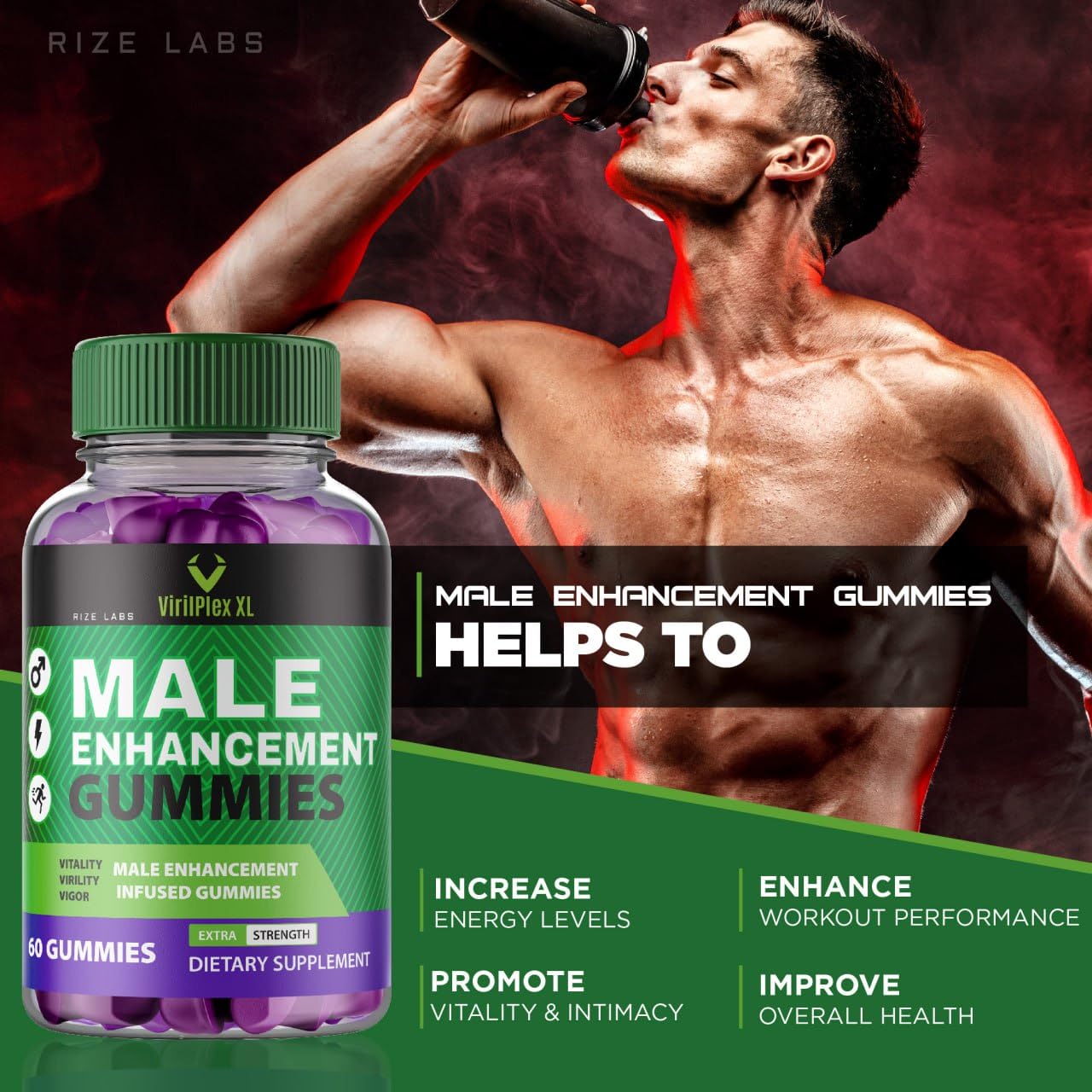Rize Labs VirilPlex XL Gummies for Men, 120 Gummies